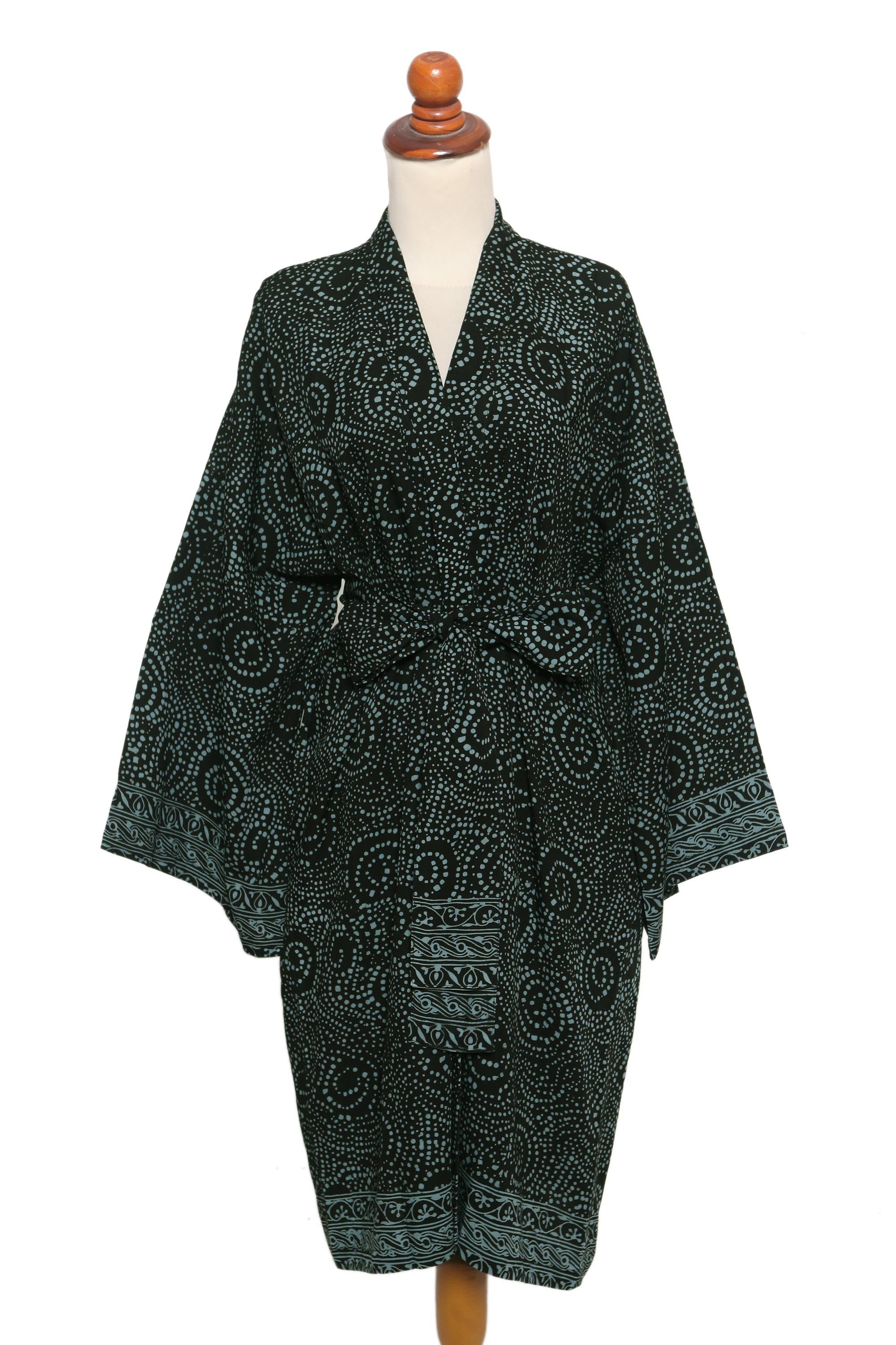 Premium Azure Elegance Handmade Batik Rayon Robe - Ultimate Comfort & Style