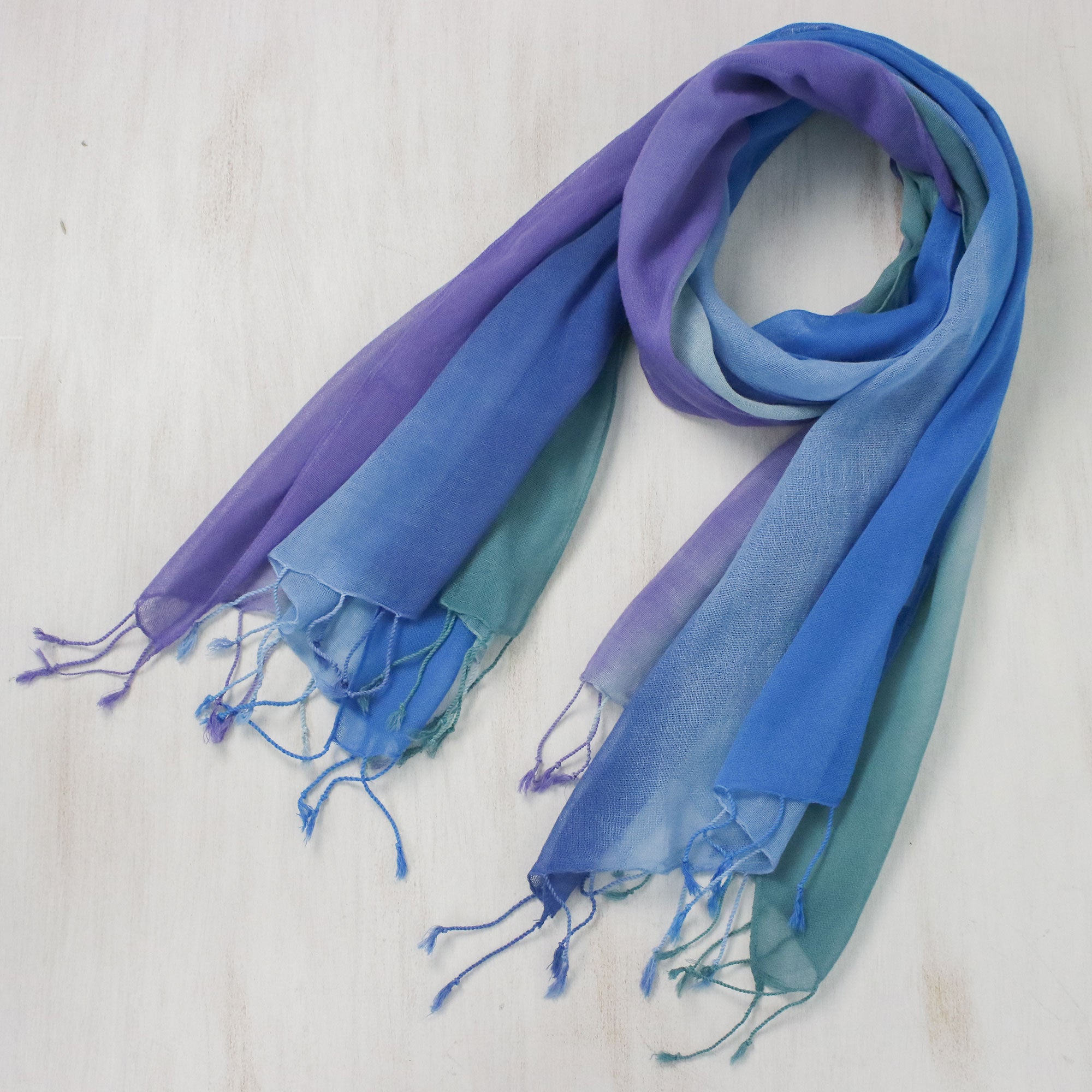 Premium Summer Morning Blue & Purple Cotton Scarves - Handcrafted Elegance