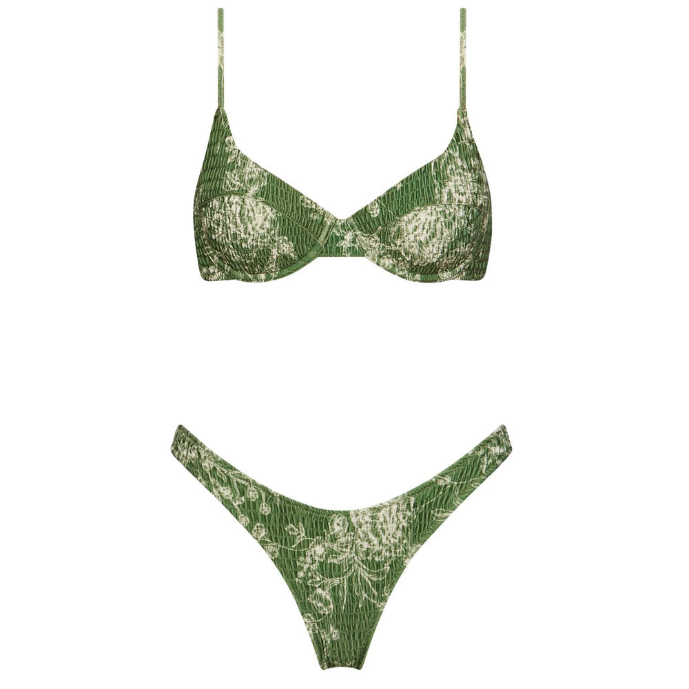 Premium Floral Print Brazilian Bikini Set - High Cut & Underwire Design