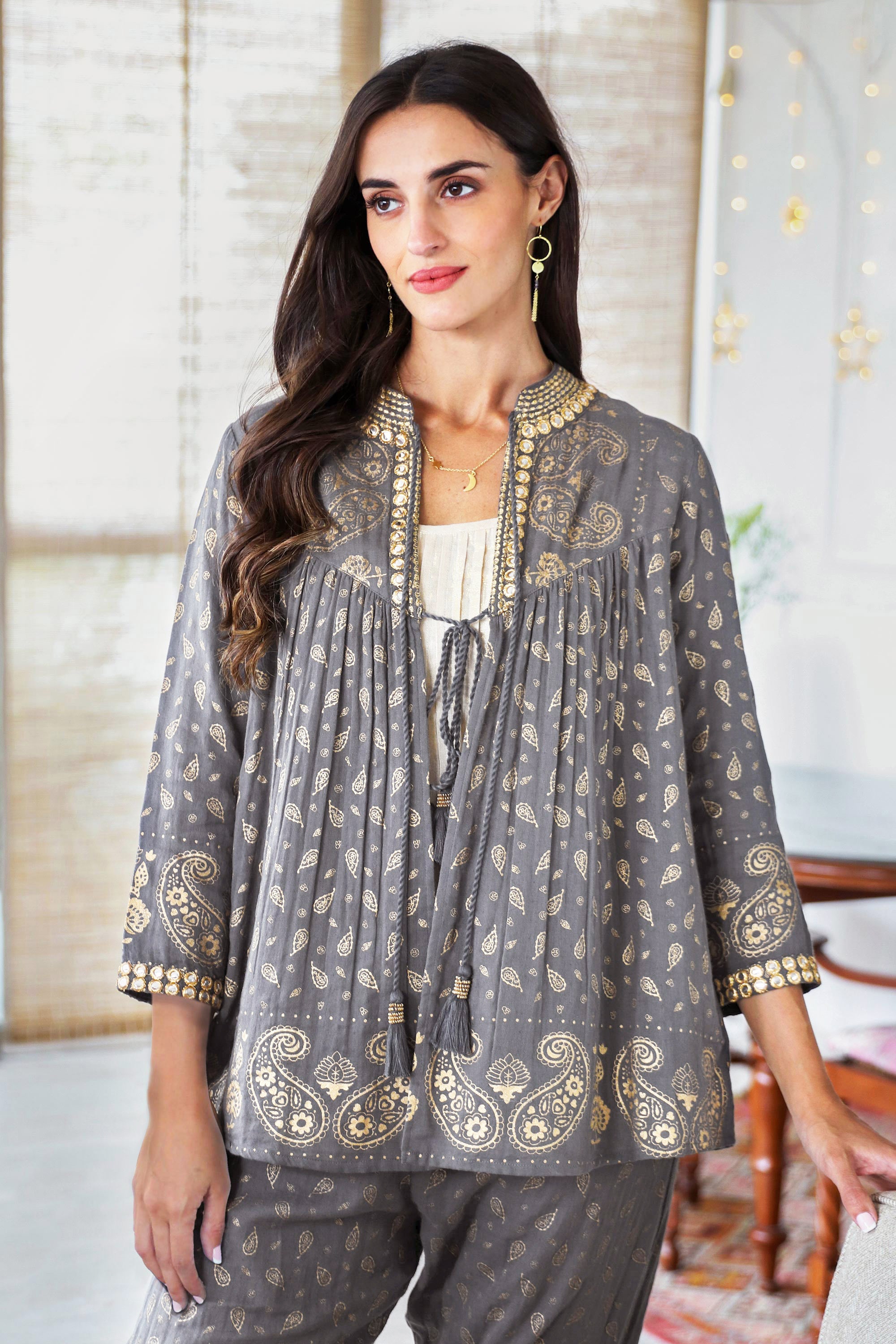 Premium Paisley Elegance Block-Printed Cotton Jacket - Handcrafted in India