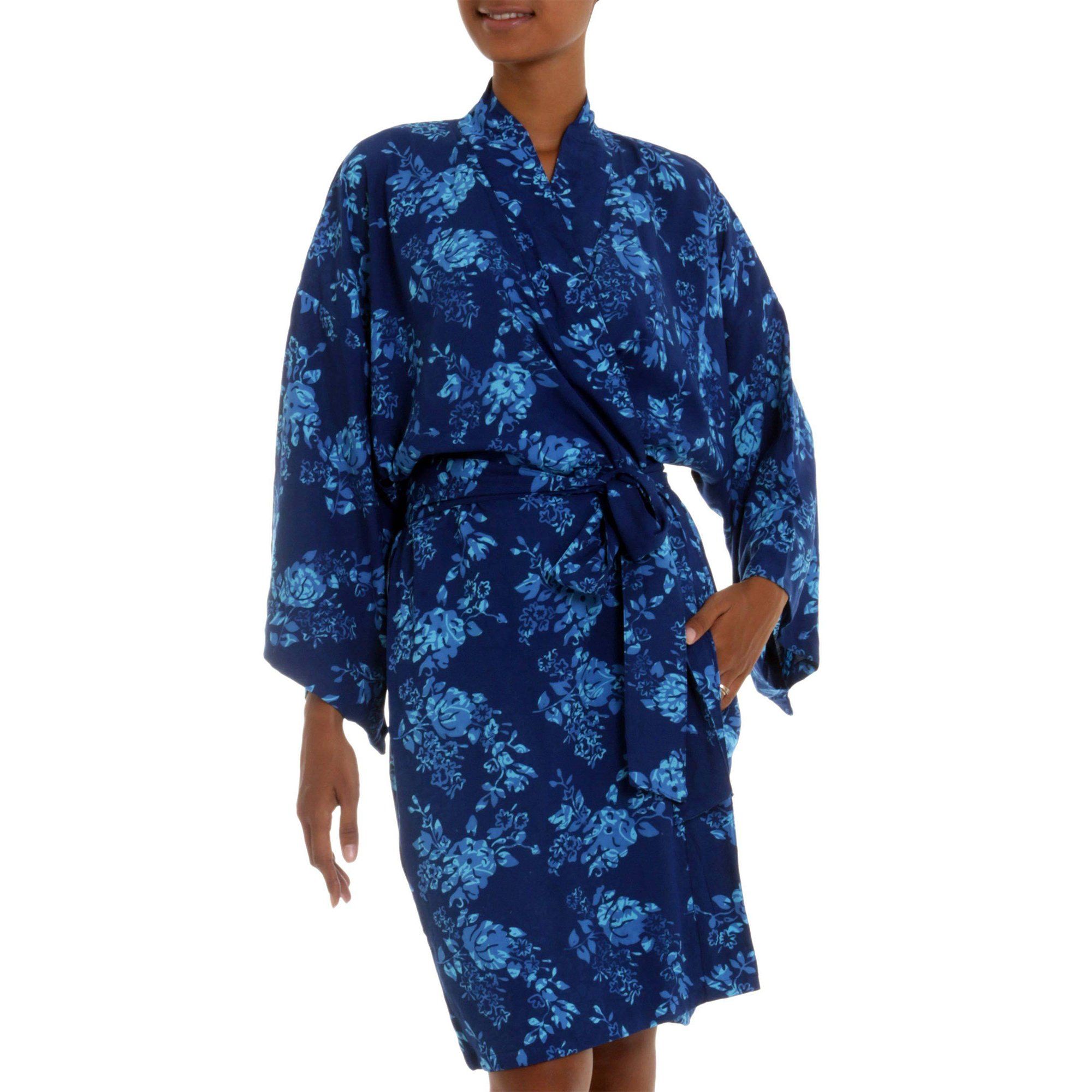 Premium Handcrafted Batik Kimono Robe - Midnight Blue