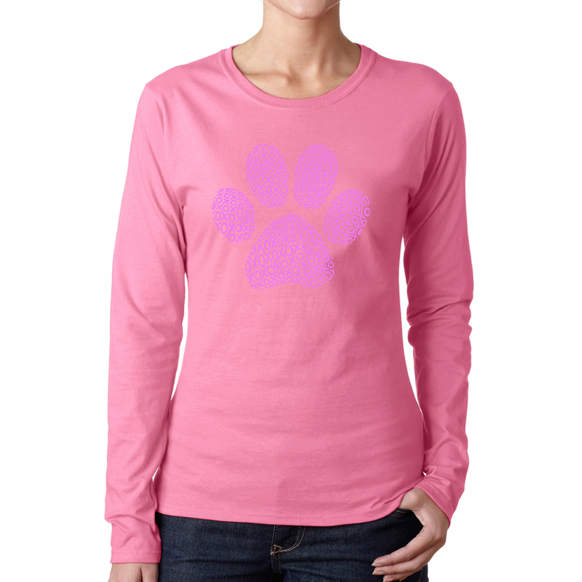 Premium XOXO Dog Paw Word Art Long Sleeve T-Shirt for Women