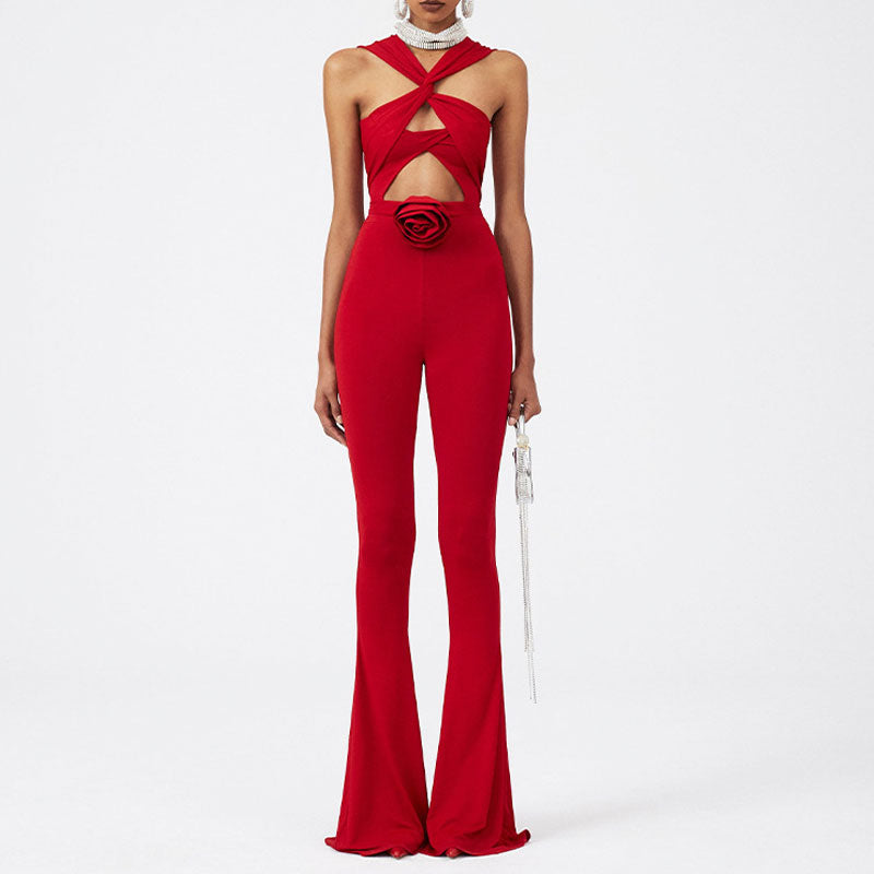 Premium High Waist Skinny Flare Beach Pants - Bold Red