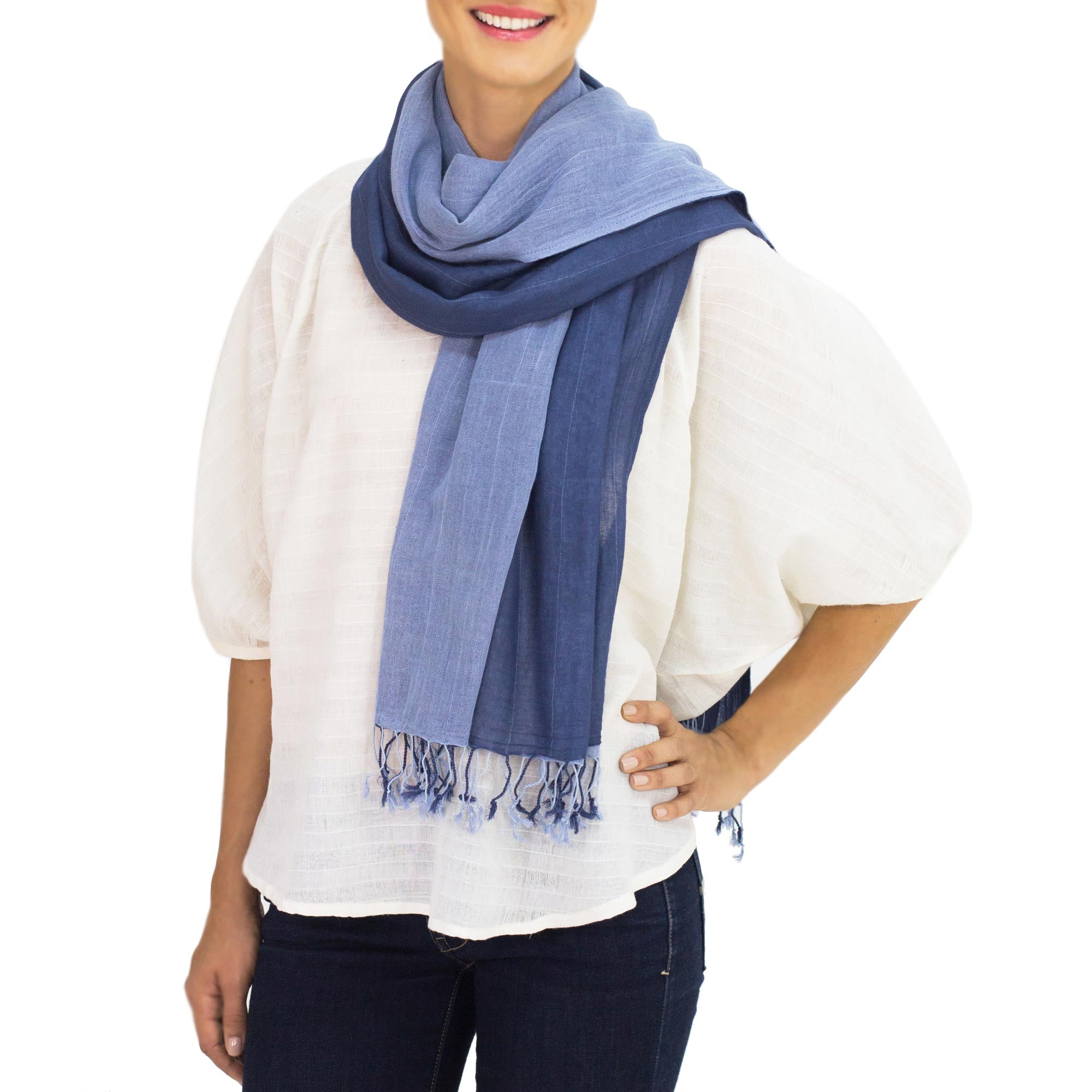 Premium Blue Duet Handcrafted Cotton Scarf - Reversible & Eco-Friendly