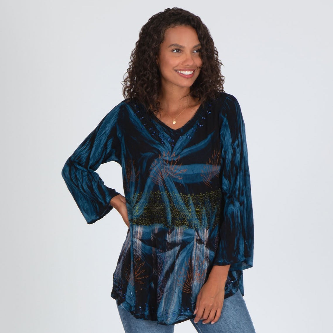 Premium Morning Glory Embroidered Tunic