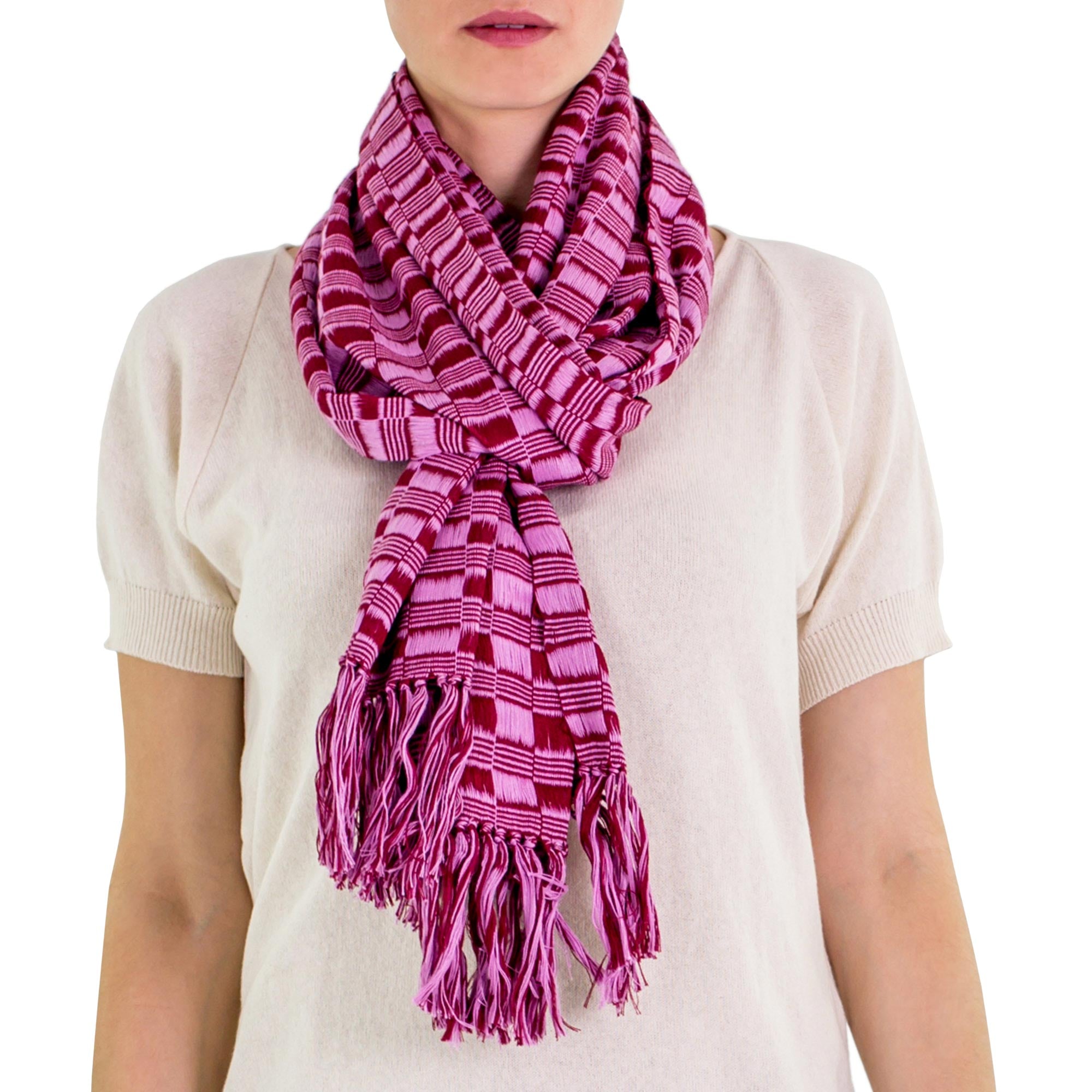 Premium Handwoven Guatemalan Cotton Scarf in Purple Maroon - Ultimate Style Upgrade