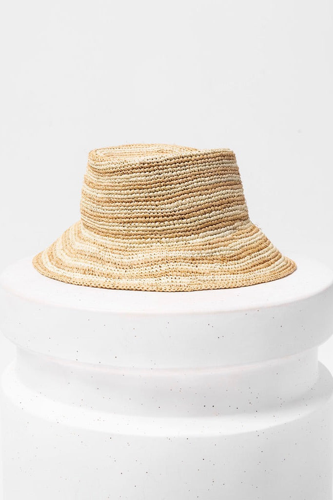 Premium L*Space Isadora Raffia Bucket Hat - Natural Stripe