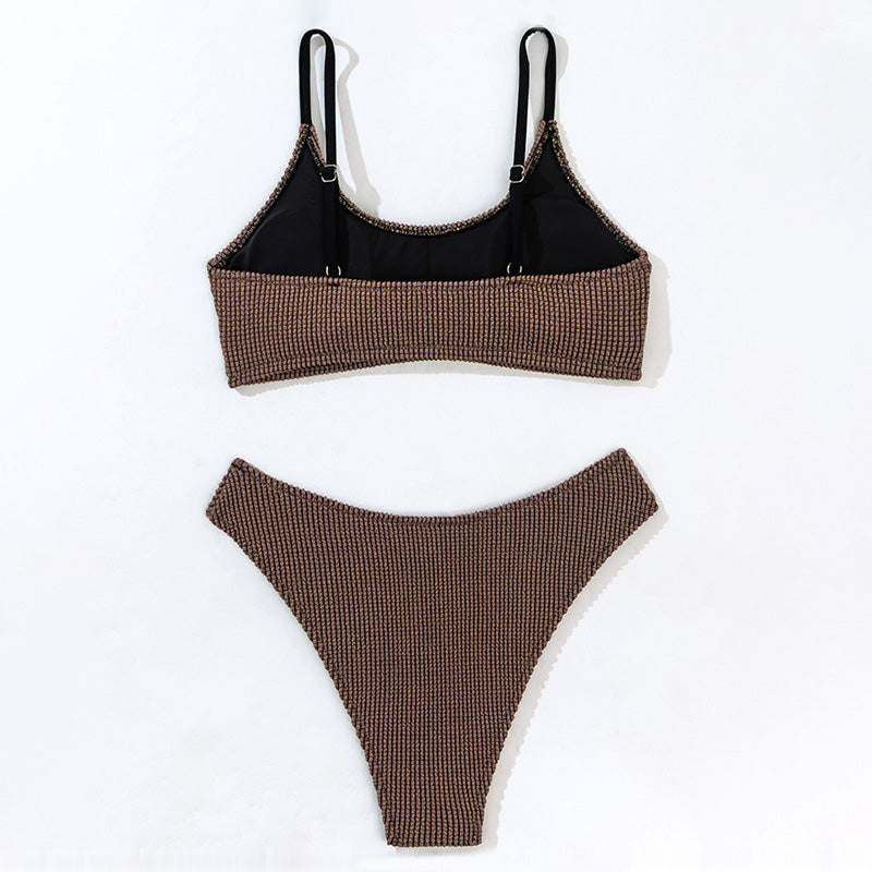 Premium Lurex Ribbed Bralette & Cheeky Bikini Set