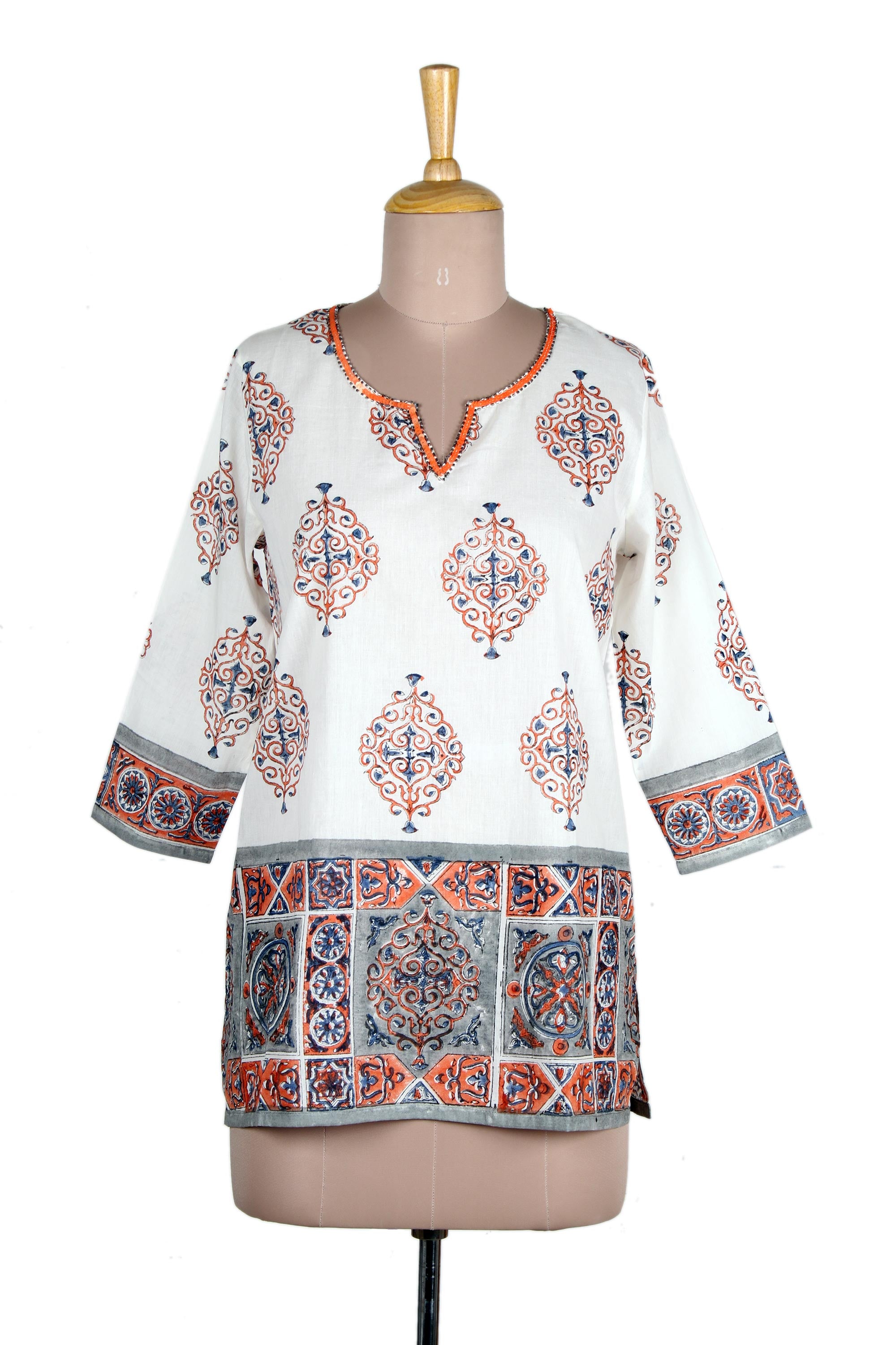 Premium Mughal Glory Handcrafted Cotton Tunic - Exquisite Indian Block-Print Design