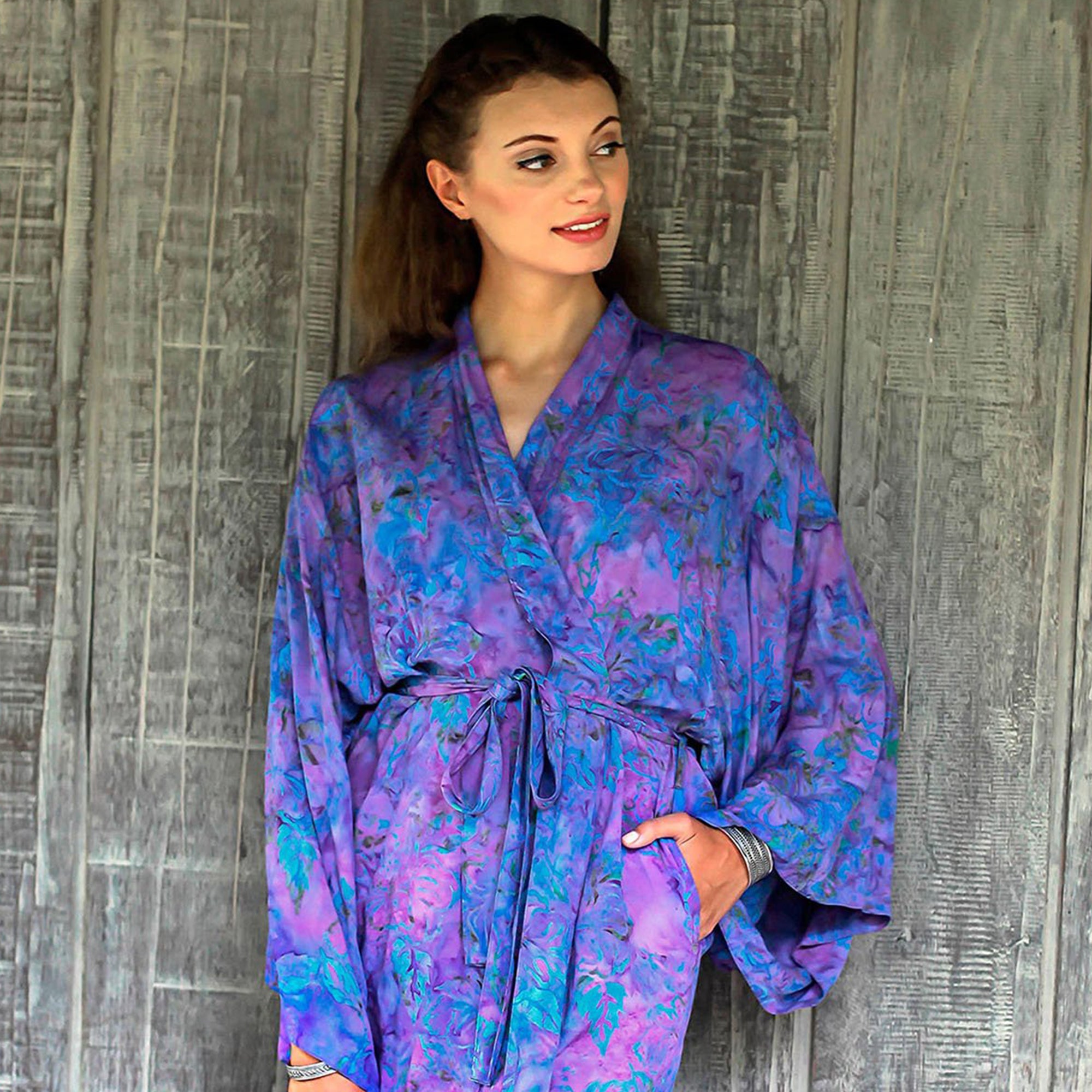 Premium Purple Mist Batik Robe - Ultimate Balinese Luxury