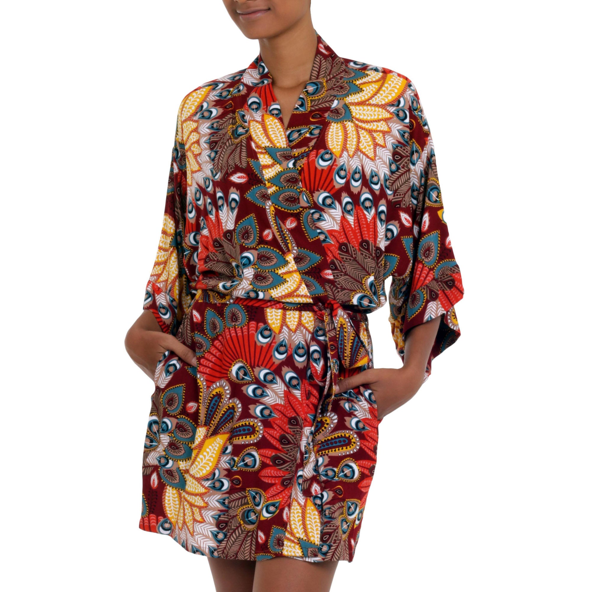 Premium Fire Red Peacock Rayon Lounge Robe