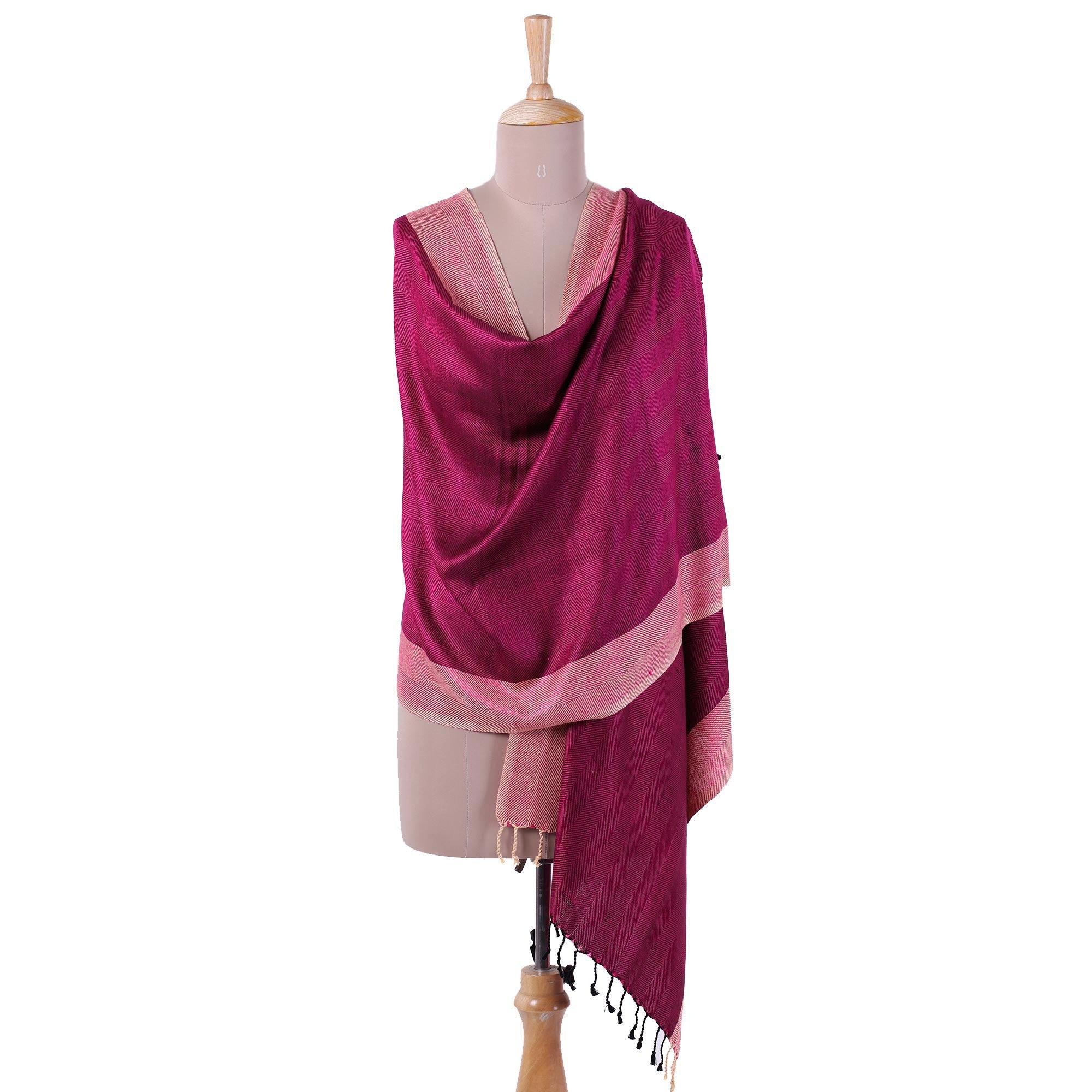 Premium Fuchsia & Parchment Silk Shawl – Handwoven Luxury from India