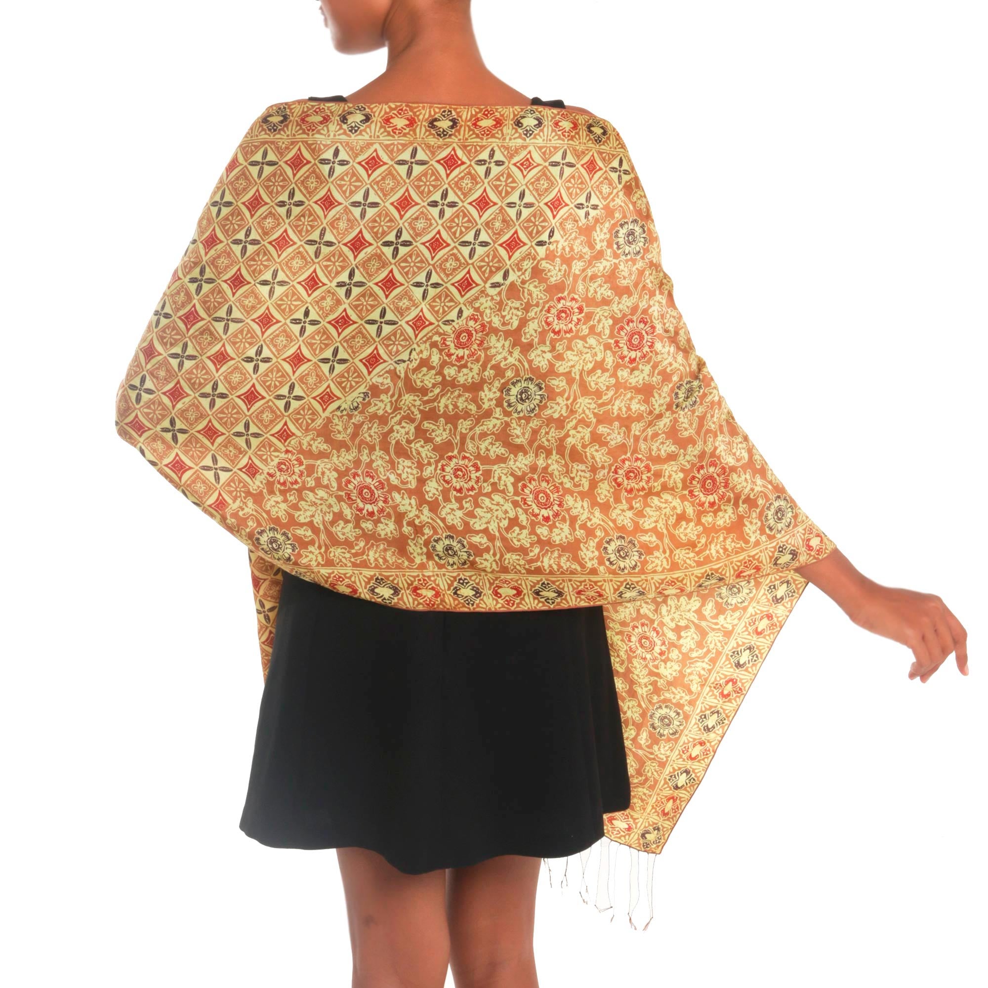 Premium Truntum Forest Ginger Batik Silk Shawl - Handcrafted in Bali