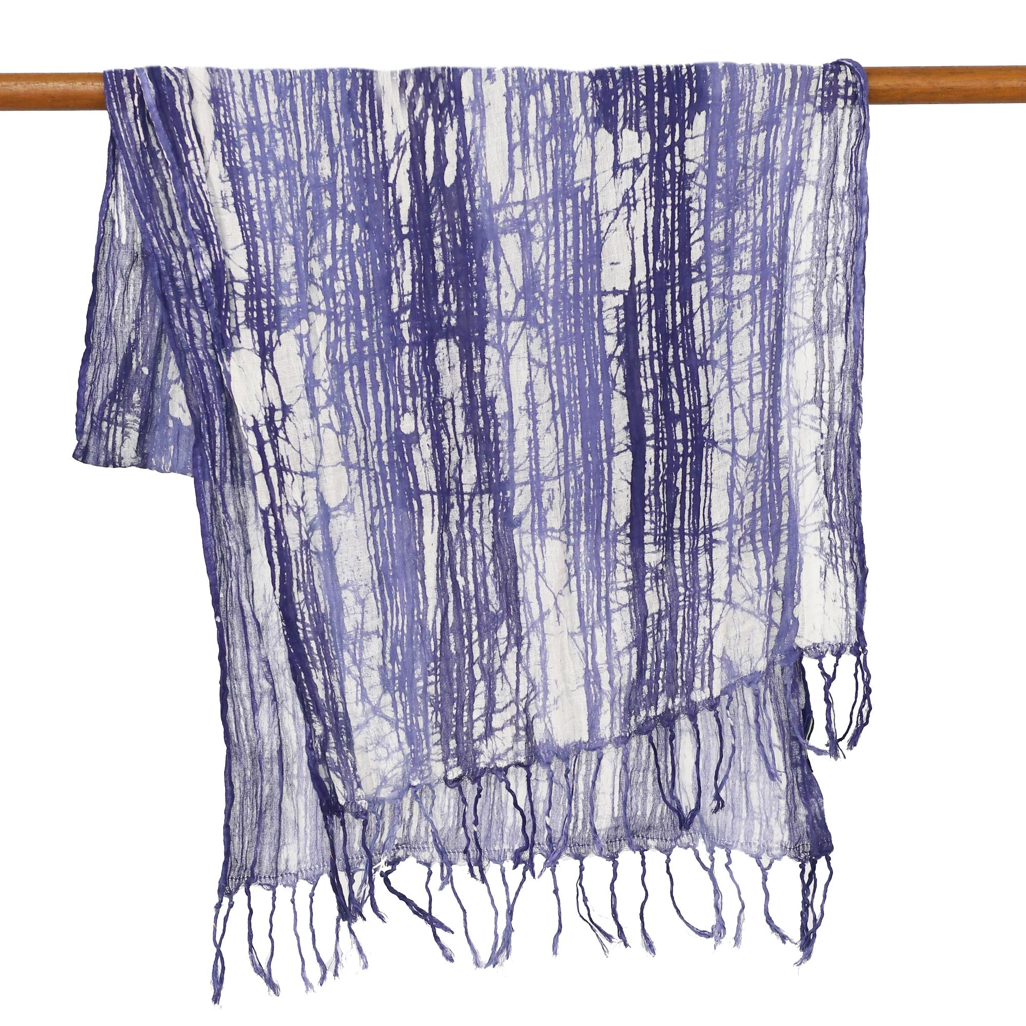 Premium Blue-Violet Iris Batik Cotton Scarf – Handcrafted in Thailand