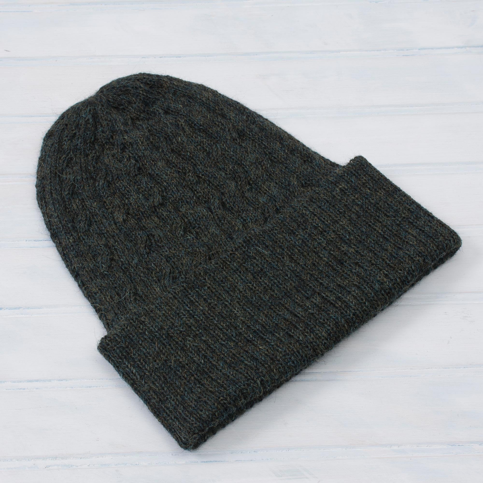 Ultimate Peruvian Alpaca Cable-Knit Hat - Moss Braid Cascade by NOVICA