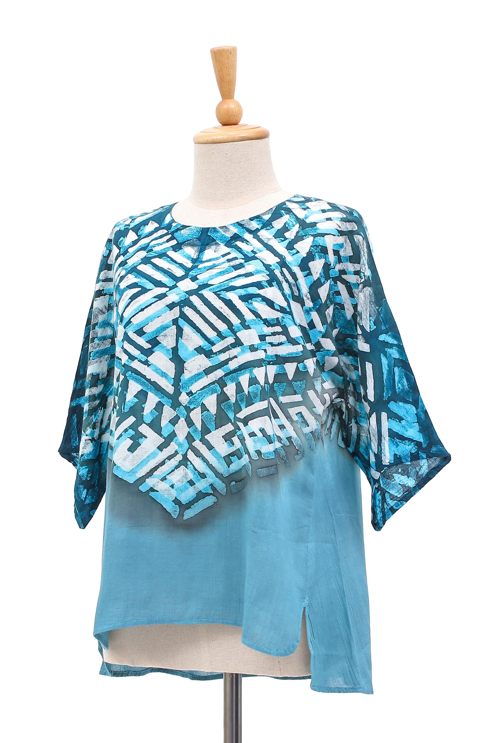 Premium Handcrafted Blue Cotton Batik Blouse - Artisan Made in Thailand