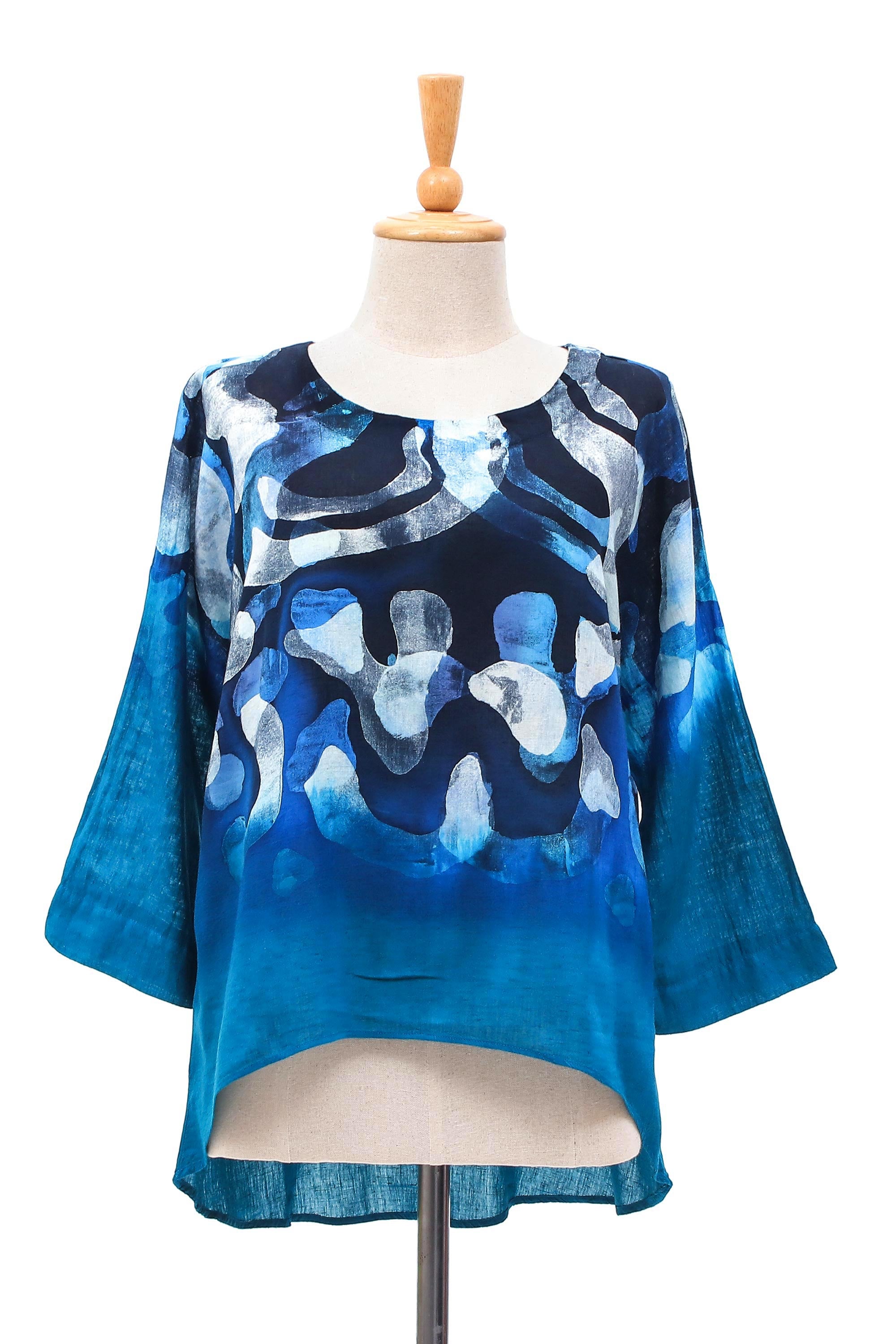 Premium Lanna Melange Blue Cotton Batik Blouse for Women