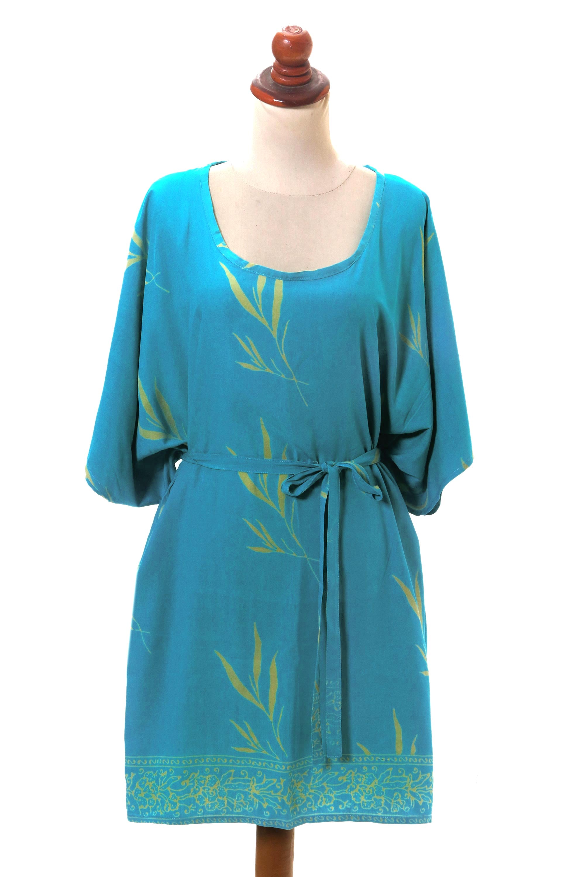 Premium Balinese Breeze Caftan: Turquoise & Lemon Batik Rayon