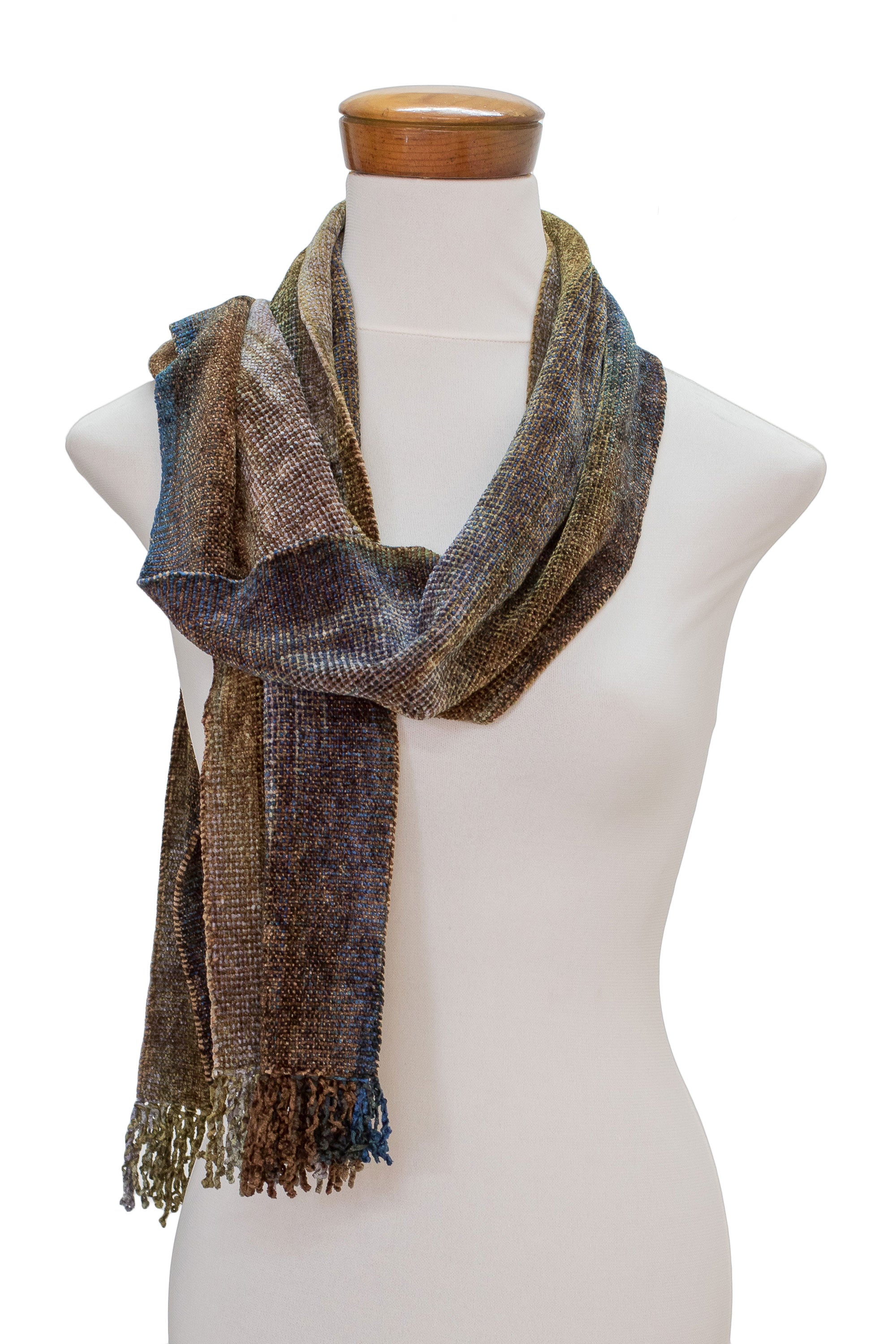 Premium Earth-Tone Rayon Chenille Scarf - Handwoven in Guatemala