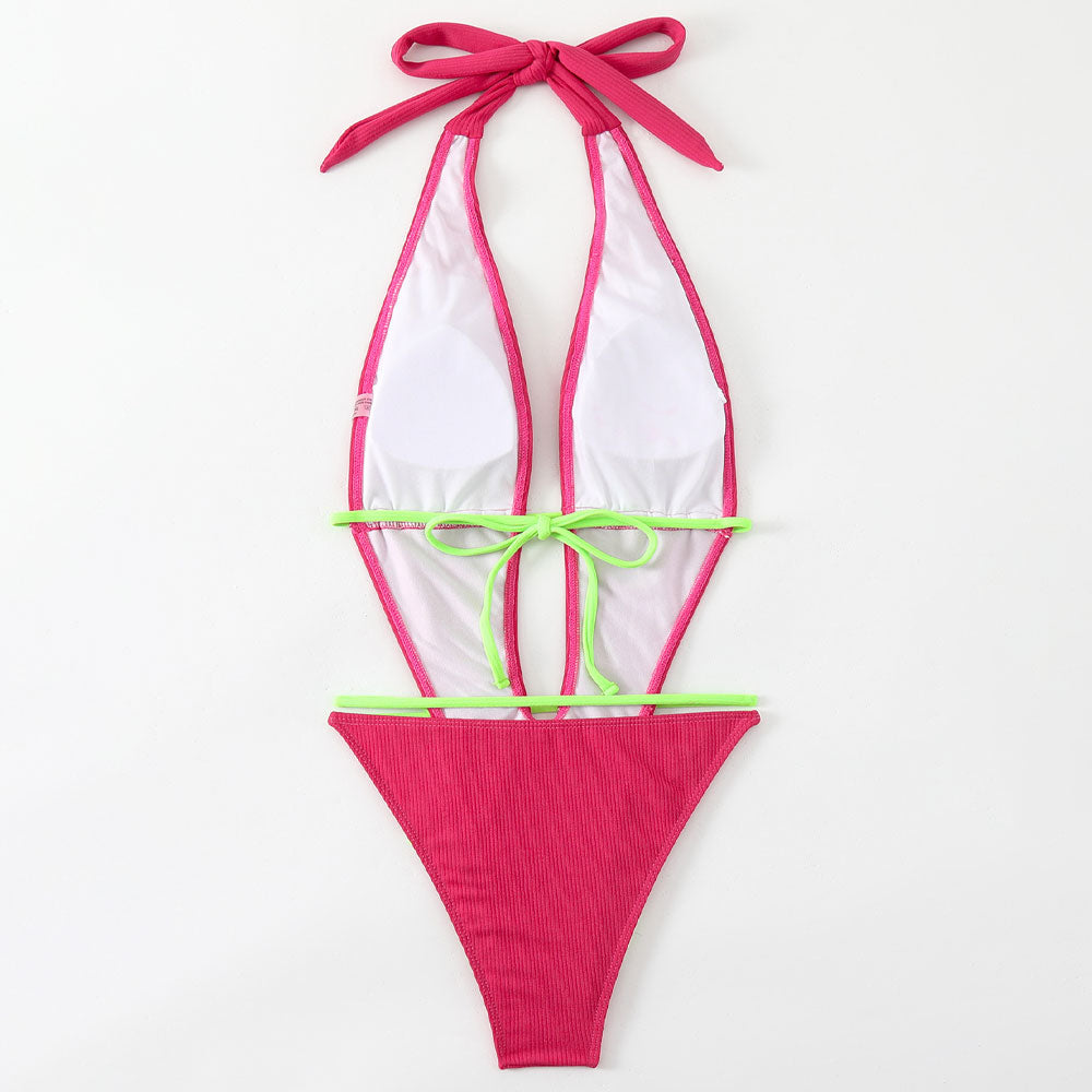 Ultimate Ribbed Wrap Monokini - Deep V Halter & High-Leg Design