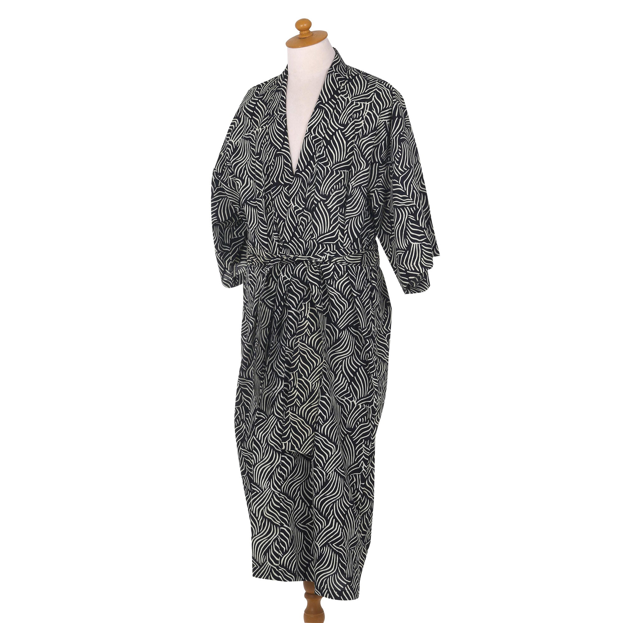 Premium Bedeg Cotton Robe for Men - Black & Grey Batik Design