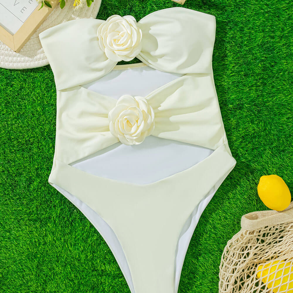 Ultimate Vintage Rosette Applique One-Piece Swimsuit - Brazilian Cutout Design