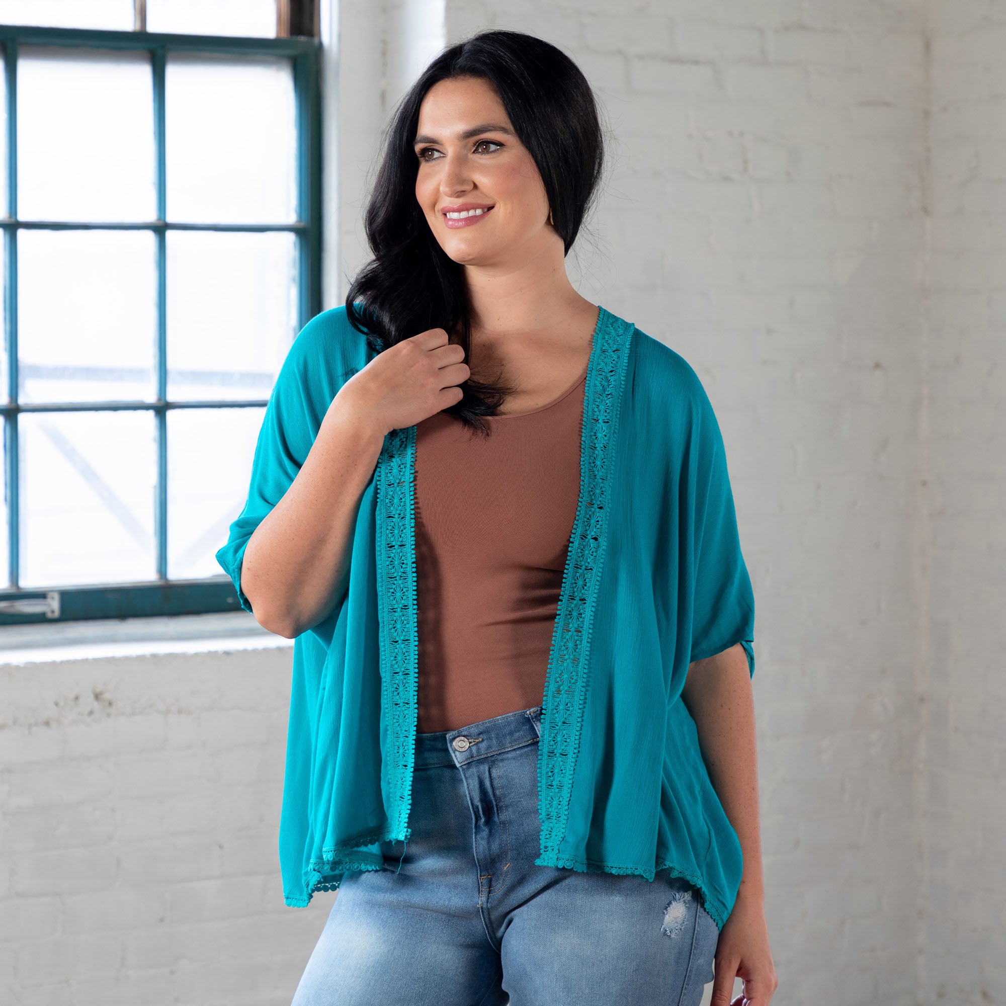 Premium Lace Trim Kimono Cardigan