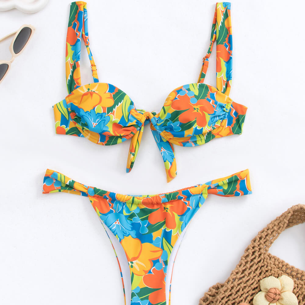 Ultimate Boho Floral Print High-Leg Brazilian Bikini Set