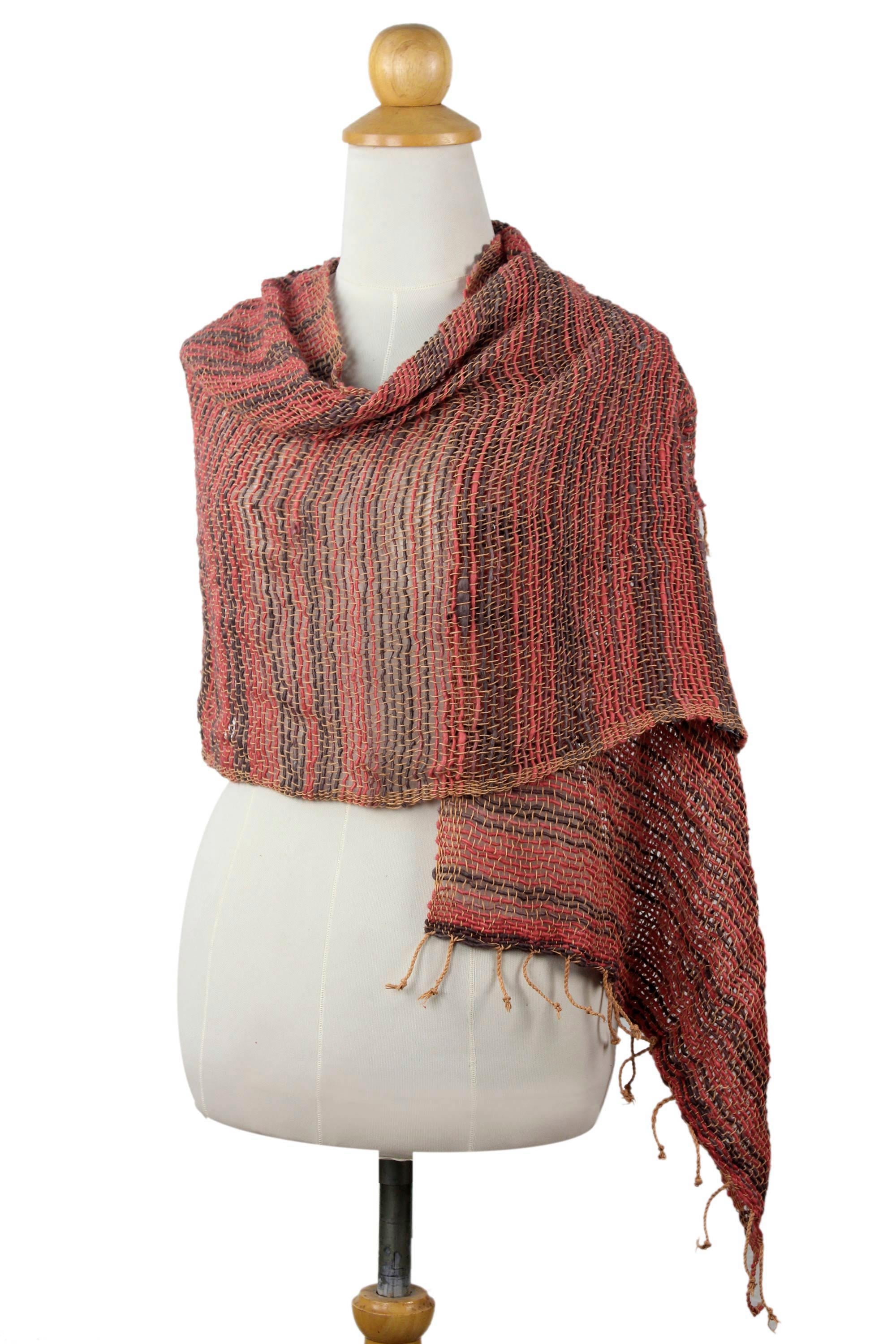 Premium Handwoven Thai Cotton Scarf – Red & Grey