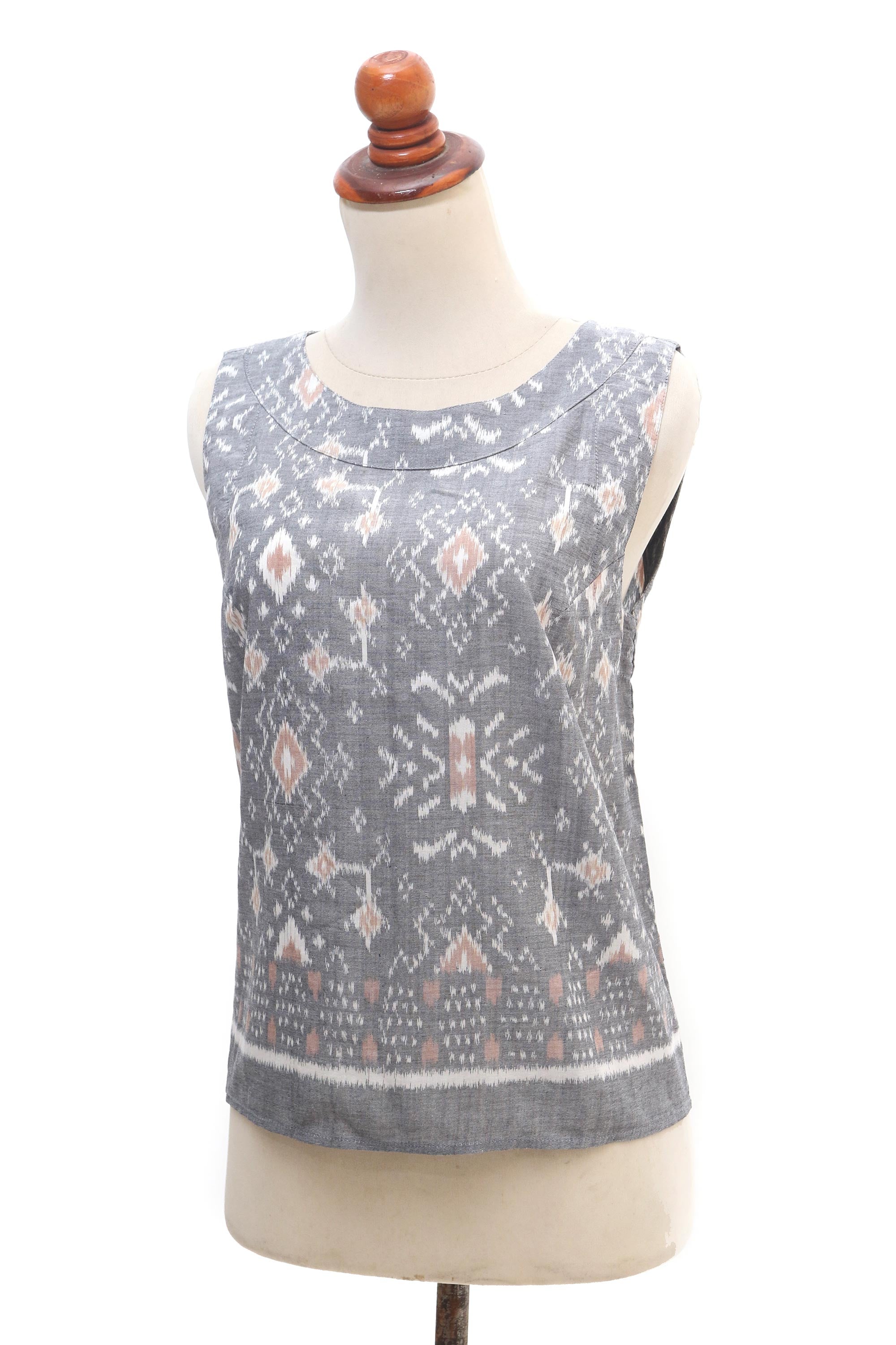 Premium Grey Gardens Handmade Cotton Ikat Blouse – Ultimate Summer Style from Bali