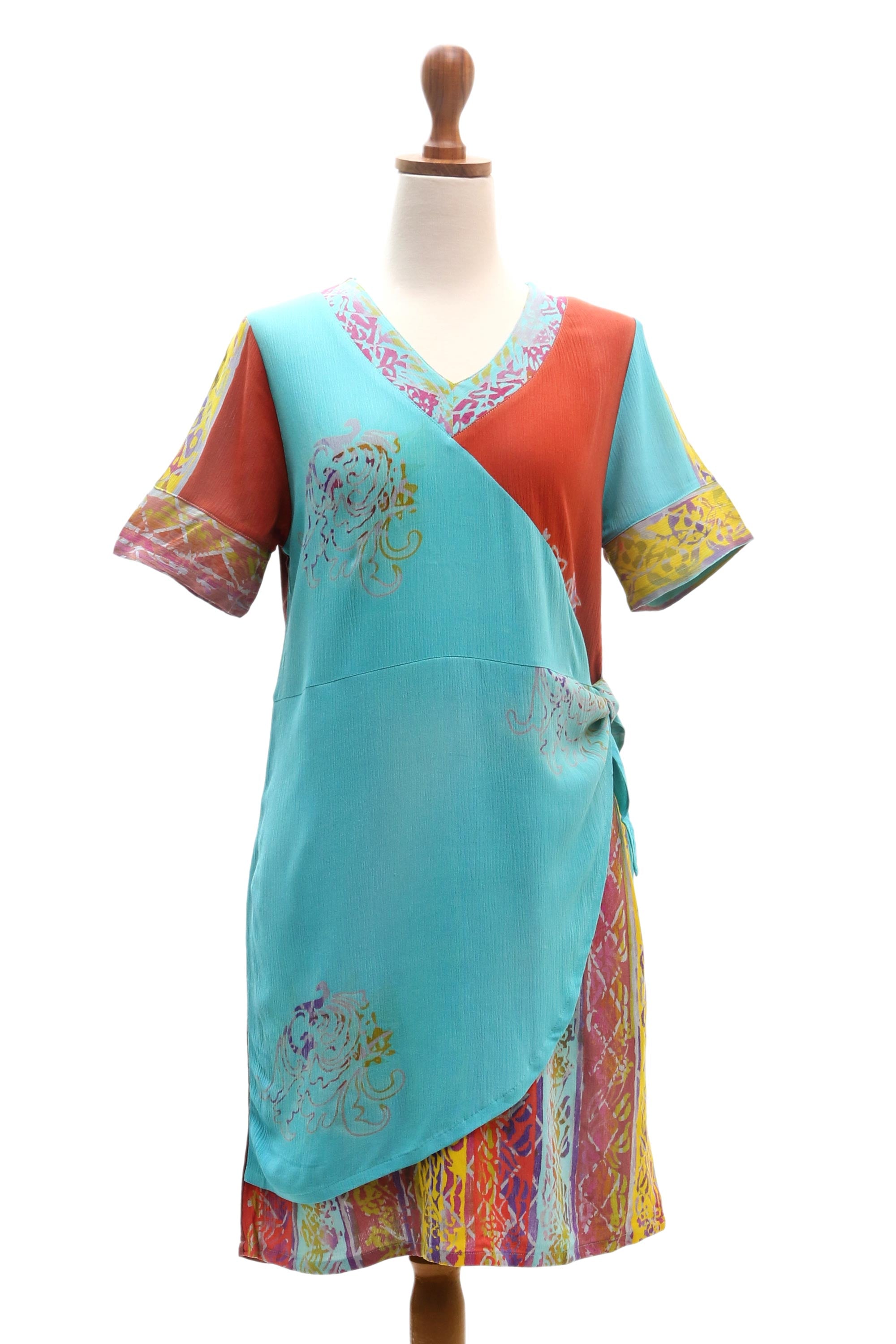 Premium Bali Rainbow Batik Rayon Dress - Handcrafted Elegance