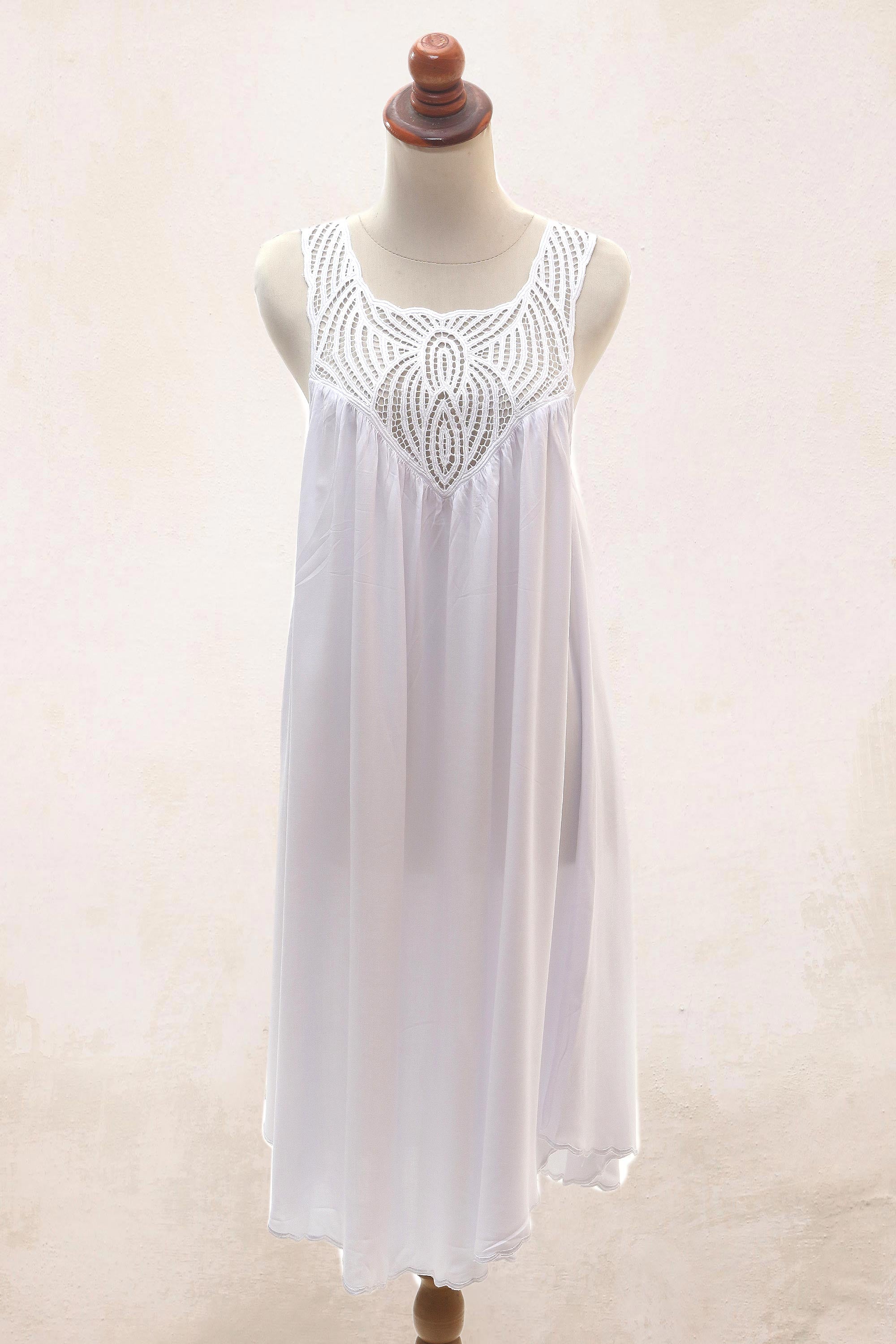 Premium Hand-Embroidered White Cotton Dress - Drifting Clouds Collection