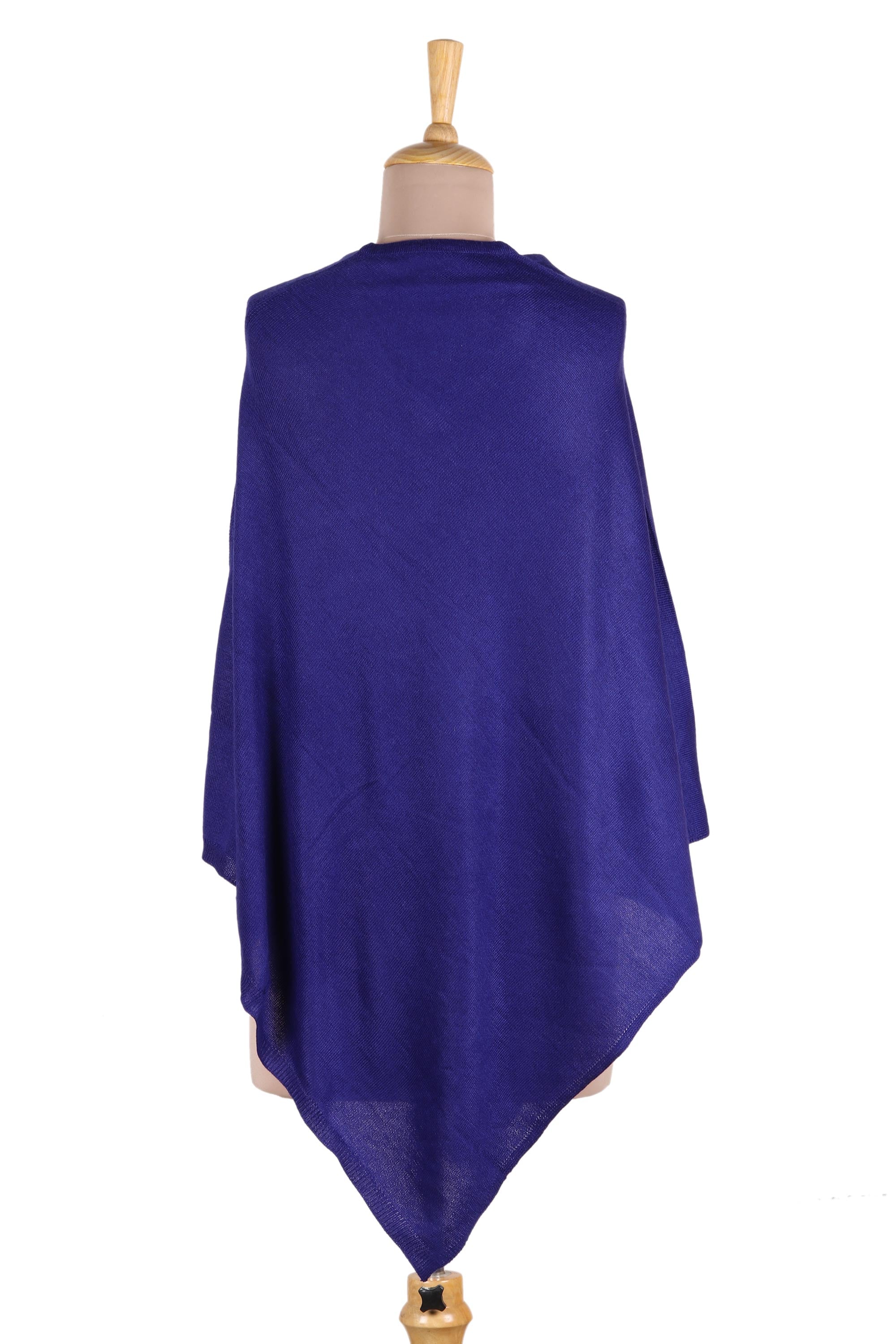 Premium Cobalt Blue Cashmere Wool Knitted Poncho – Ultimate Warmth