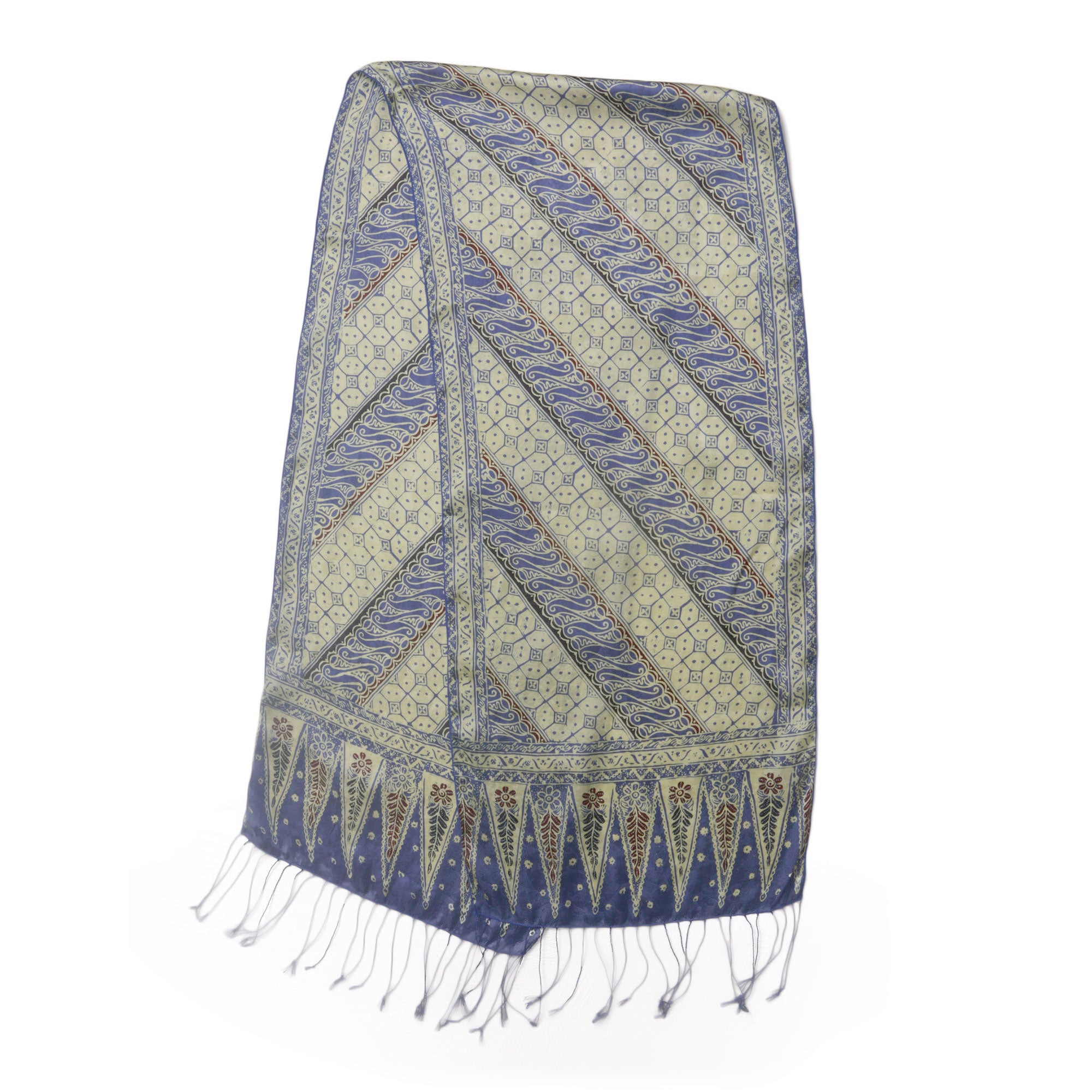 Premium Indigo Batik Silk Scarf with Traditional Parang Motifs - Handcrafted in Bali