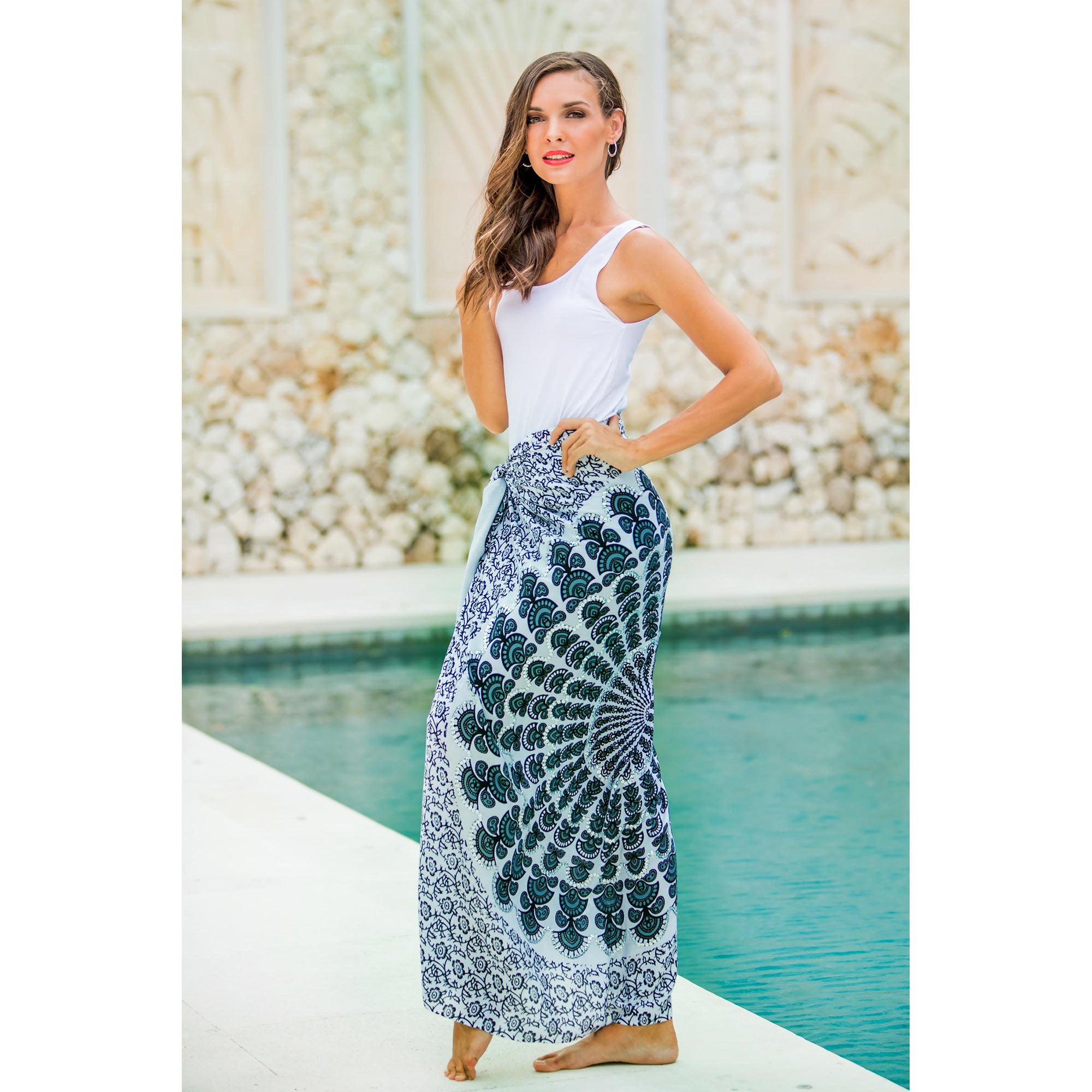 Premium Aqua Sunshine Batik Sarong – Handmade Elegance