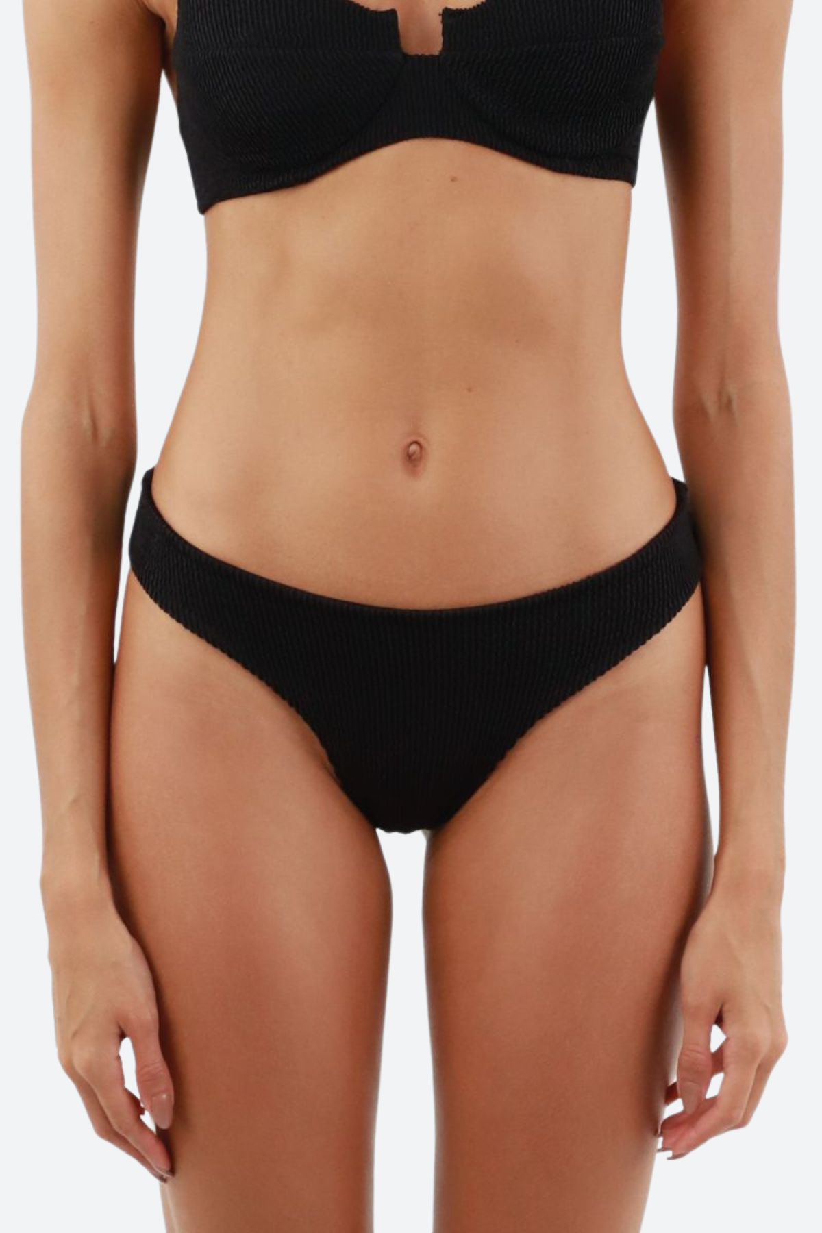 Premium Malai Textured Wave High-Waist Swim Bottom - Black