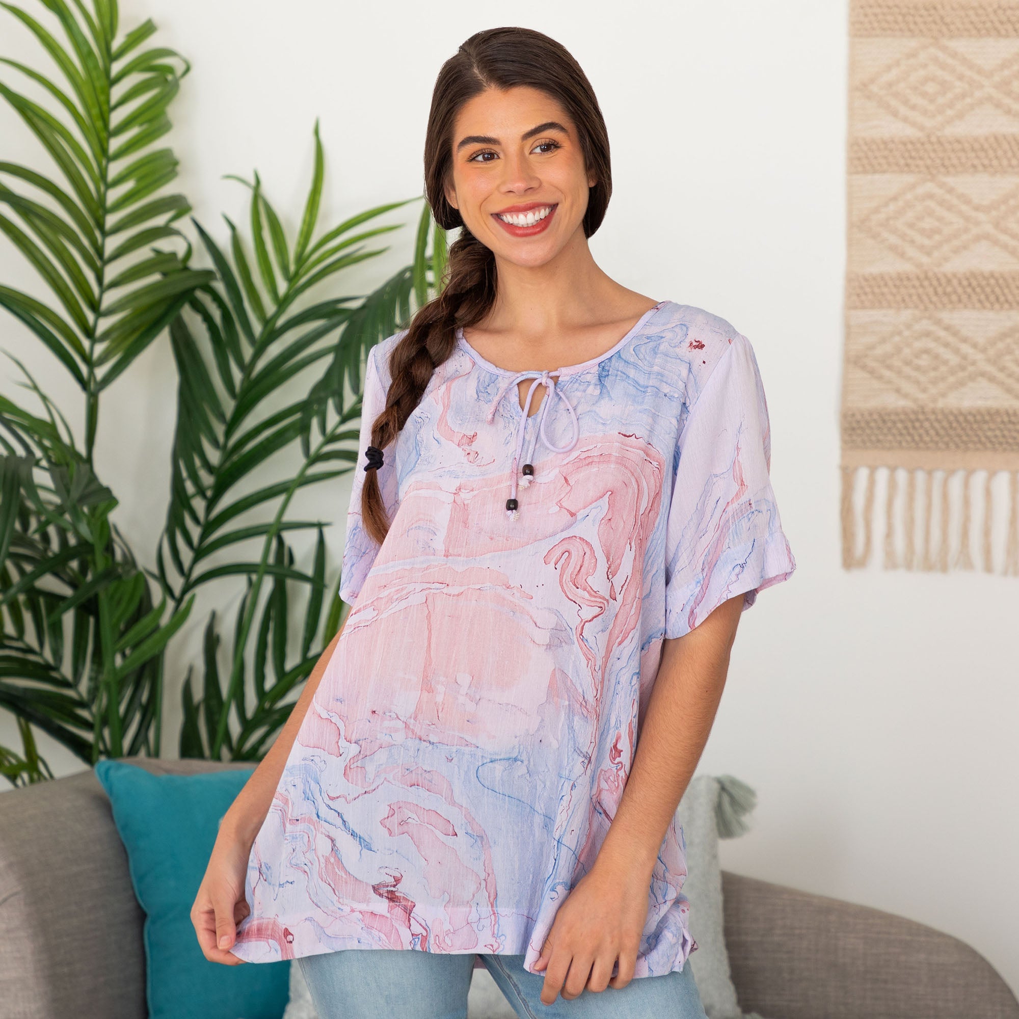 Premium Orchid Swirl Short Sleeve Tunic - Ultimate Comfort & Style