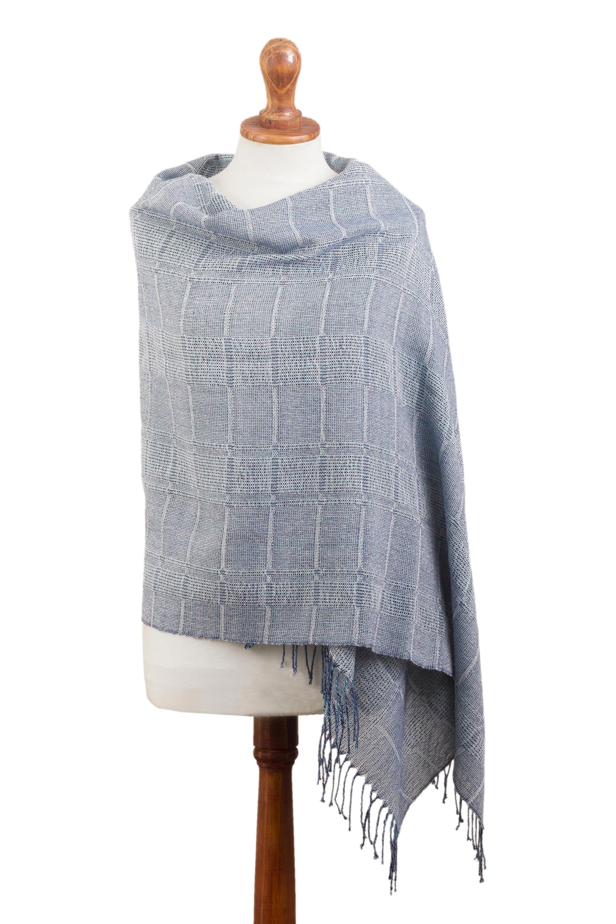 Premium Whispering Blue Handwoven Baby Alpaca Shawl - Ultimate Comfort & Style