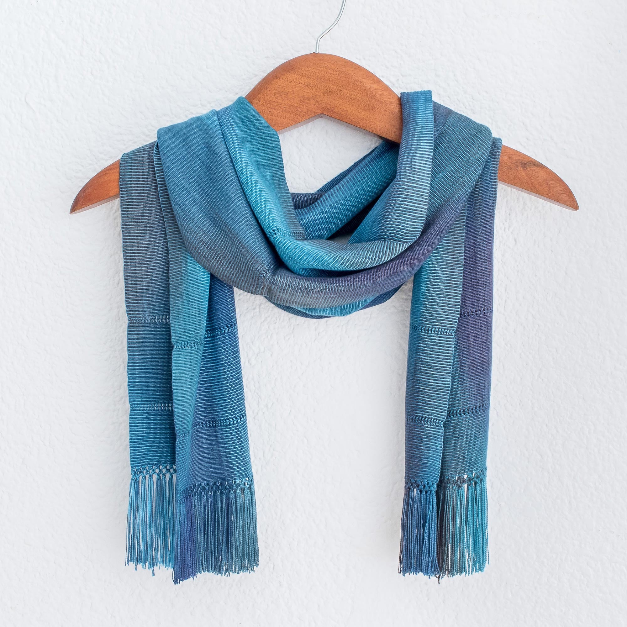 Premium Handwoven Rayon Wrap Scarf - Blue Breeze from Guatemala