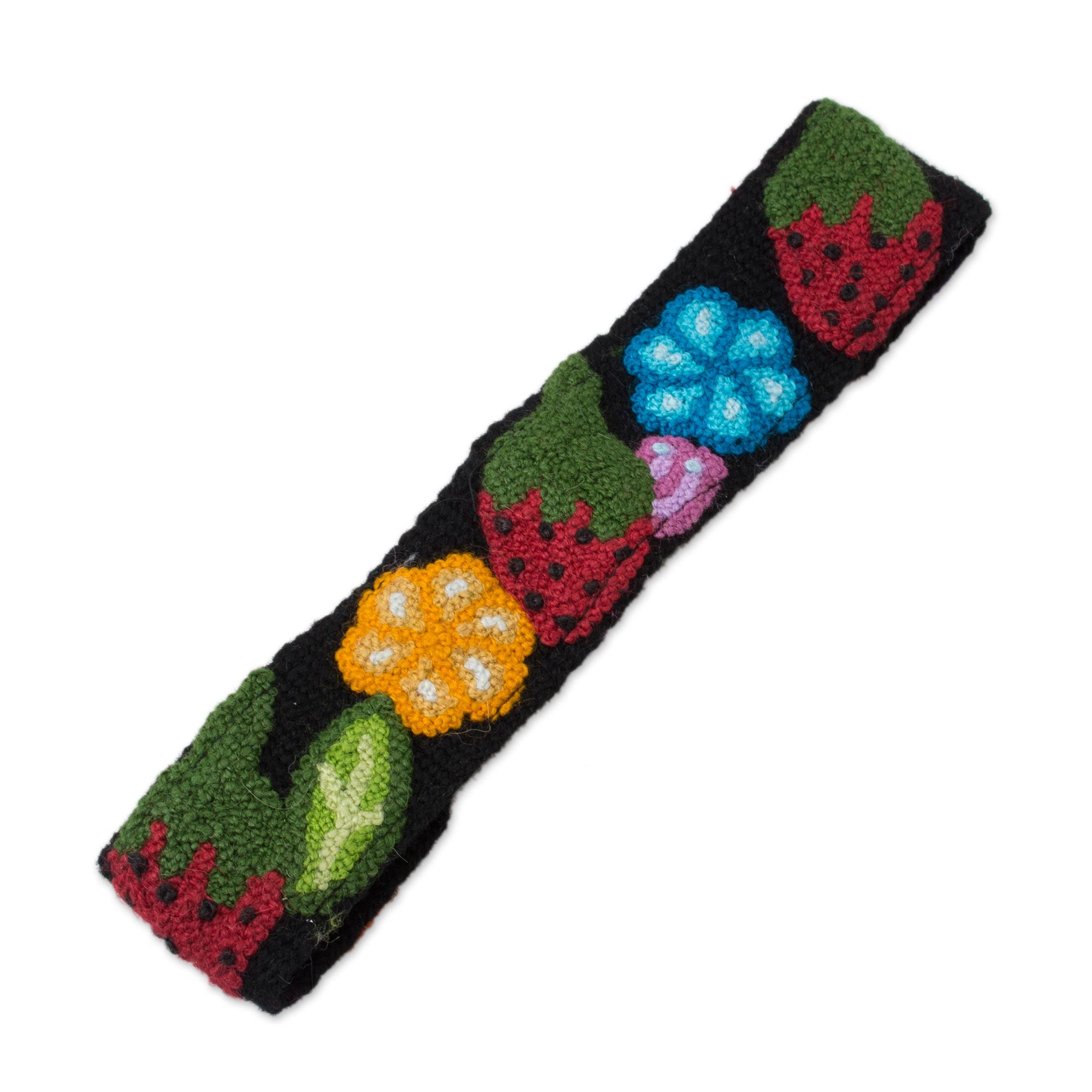 Premium Floral & Strawberry Wool Headband - Handcrafted in Peru