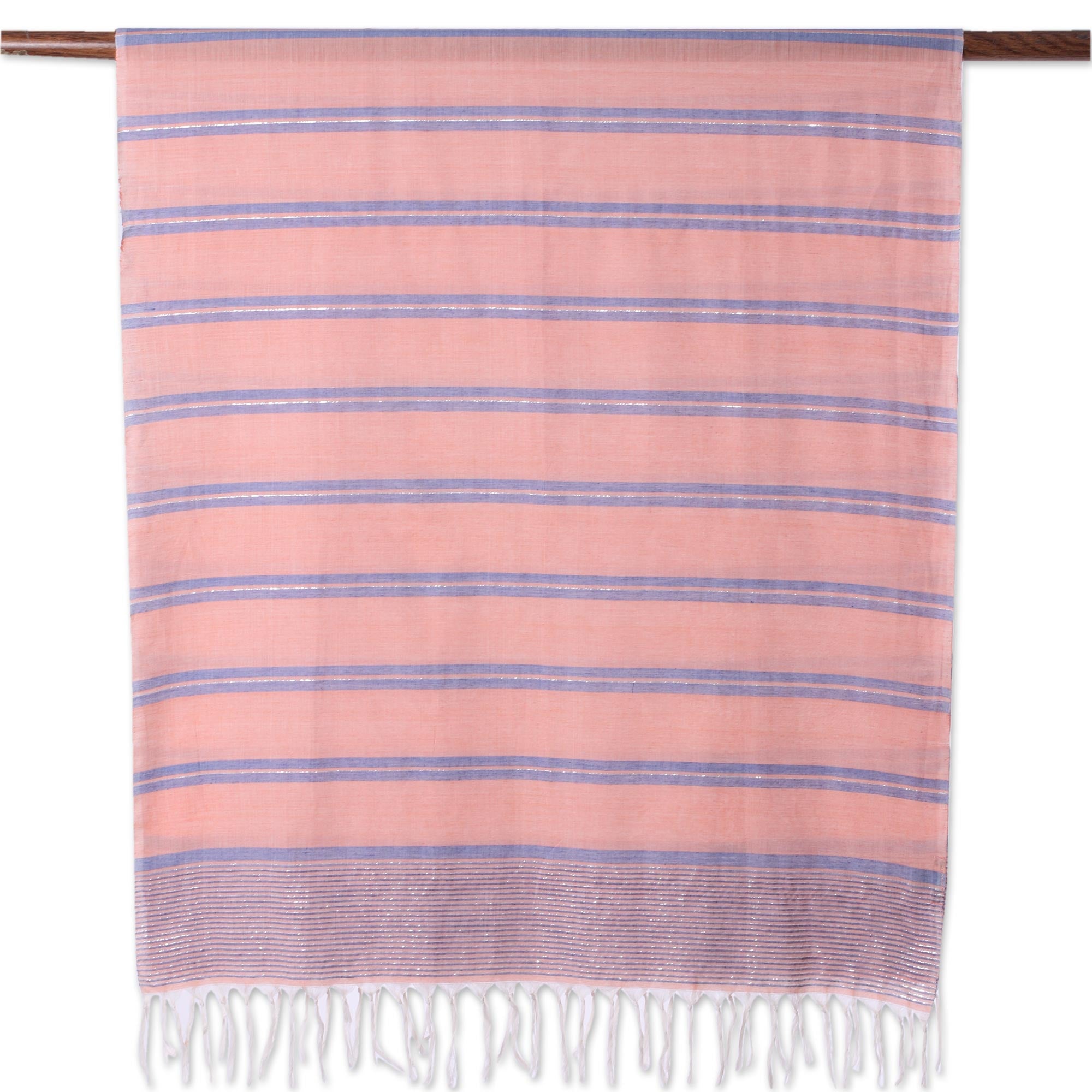 Premium Hand-Woven Melon & Blue Stripes Cotton Scarf – Ultimate Beach Style