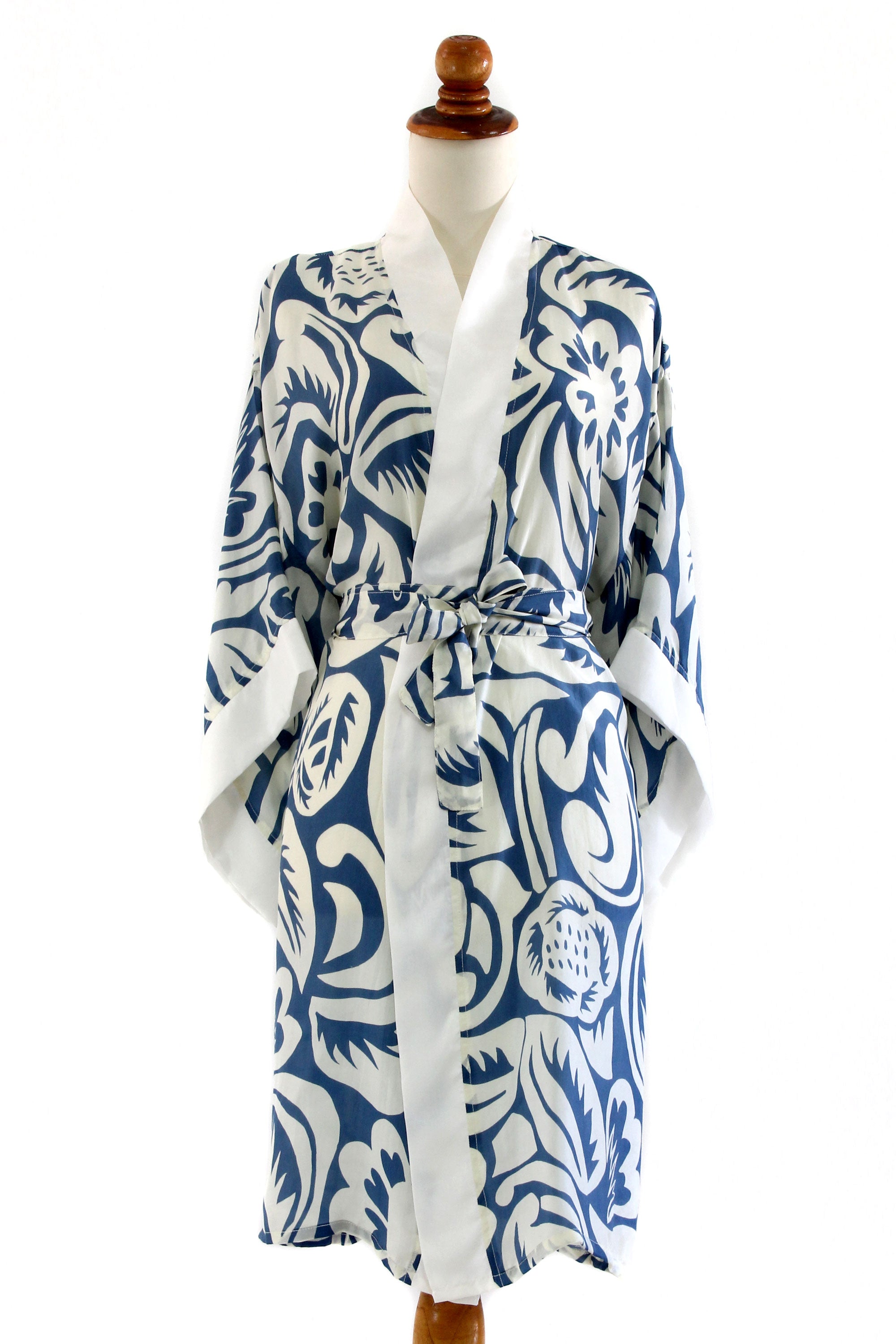 Premium Tropical Hibiscus Silk Kimono Robe for Women