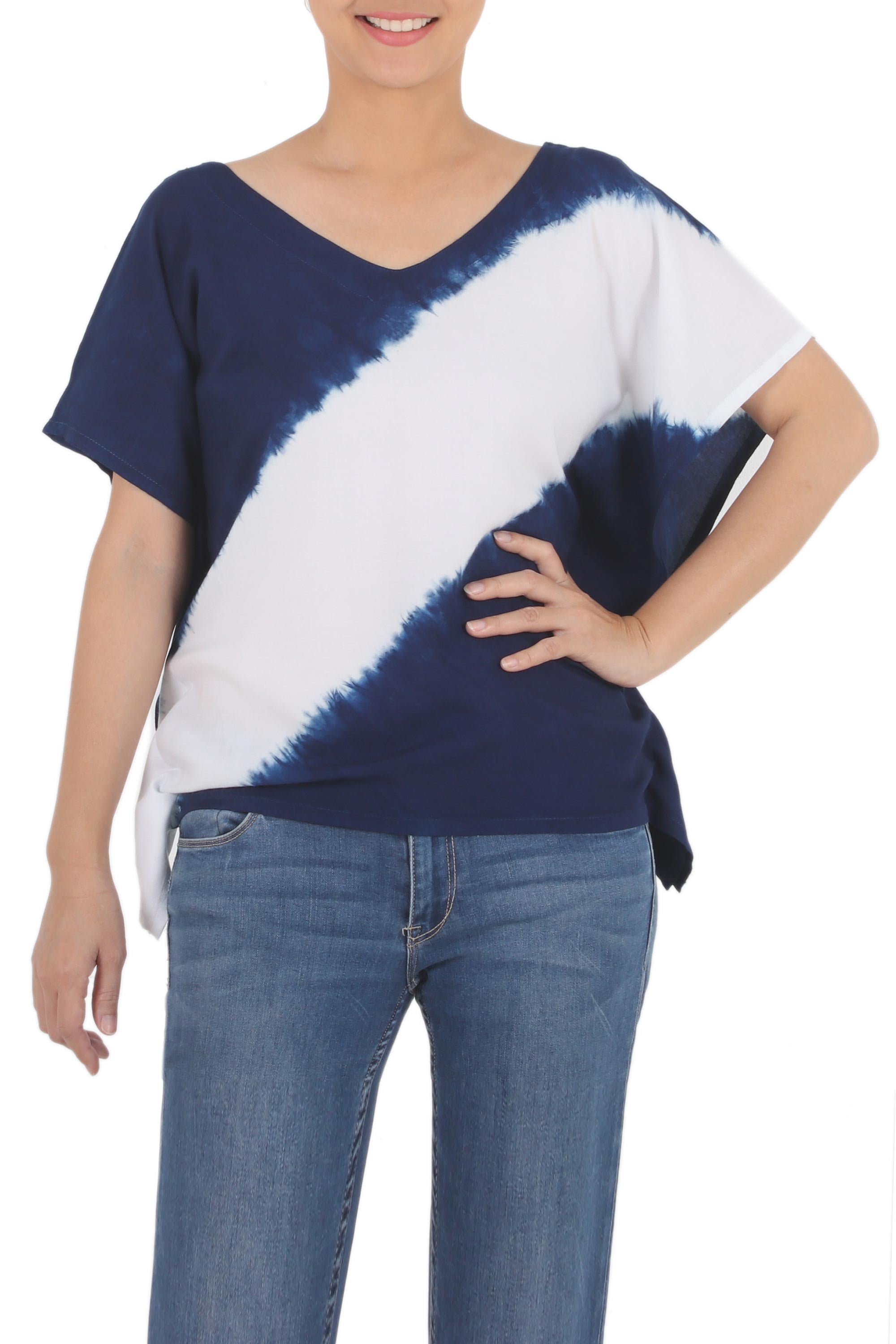 Premium Indigo Tie-Dye Cotton Blouse | Handcrafted Casual Style