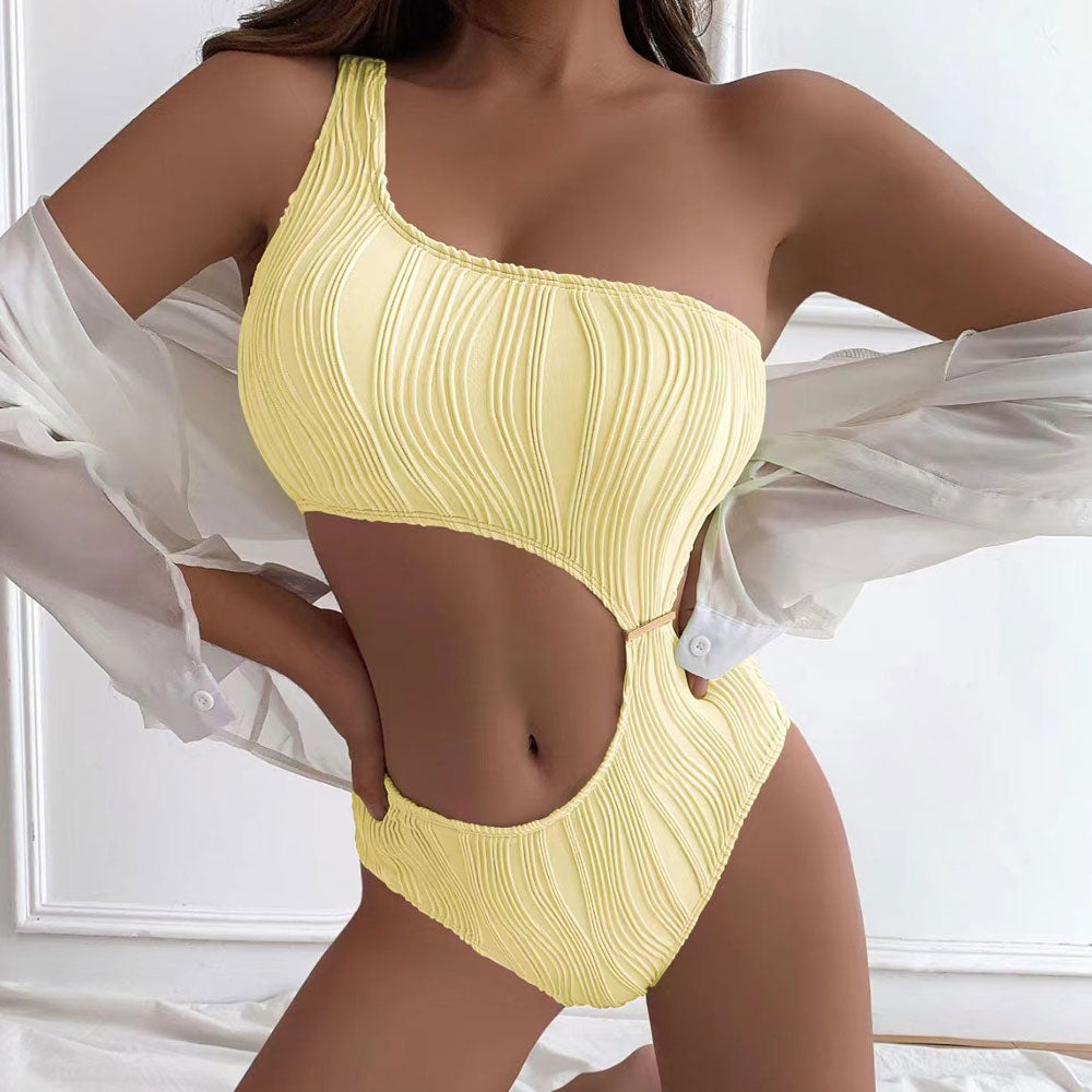 Ultimate One Shoulder Metallic Cutout Swimsuit - Brazilian Style