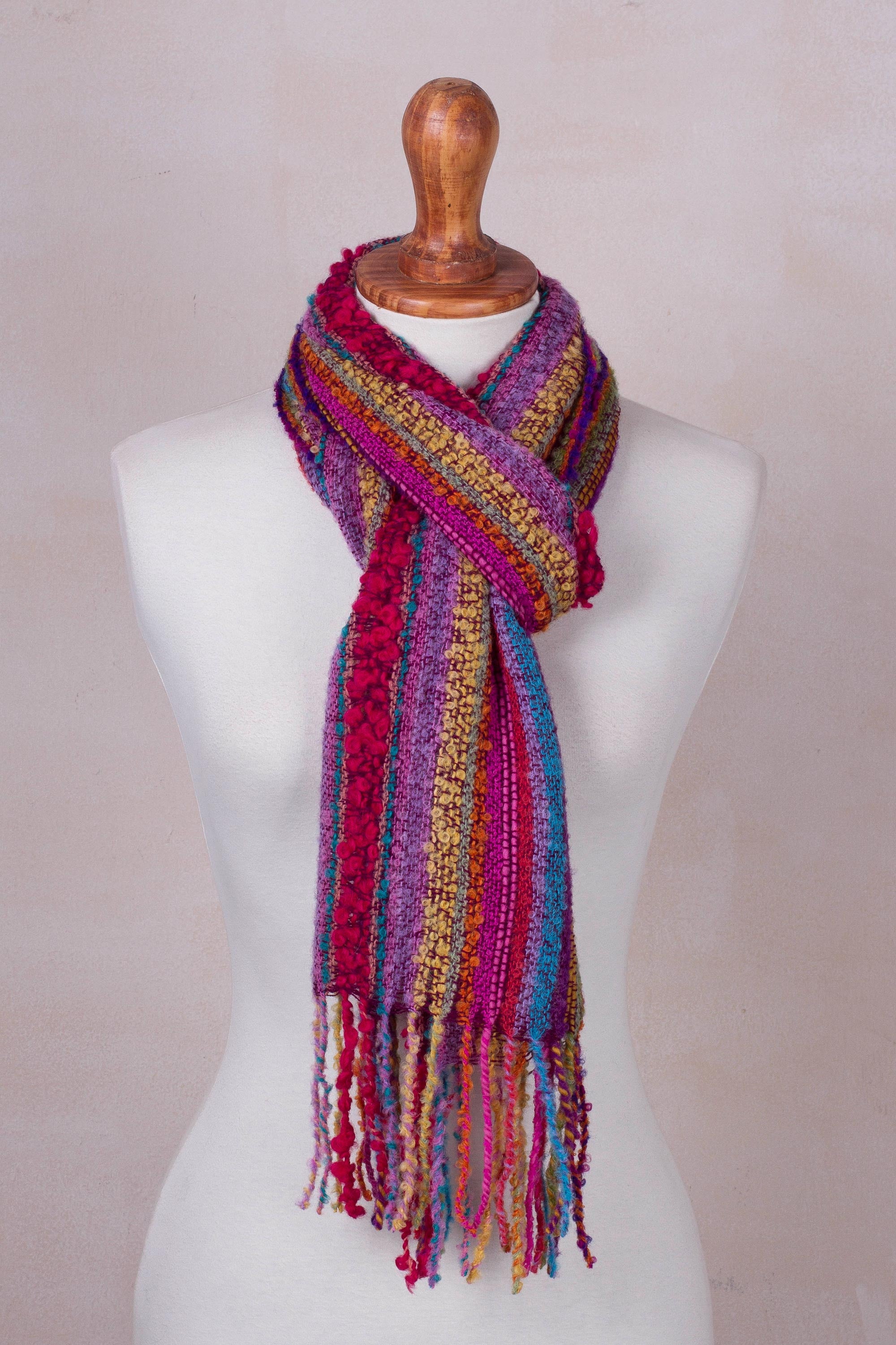 Premium Hand-Woven Baby Alpaca Striped Scarf - Bold & Colorful