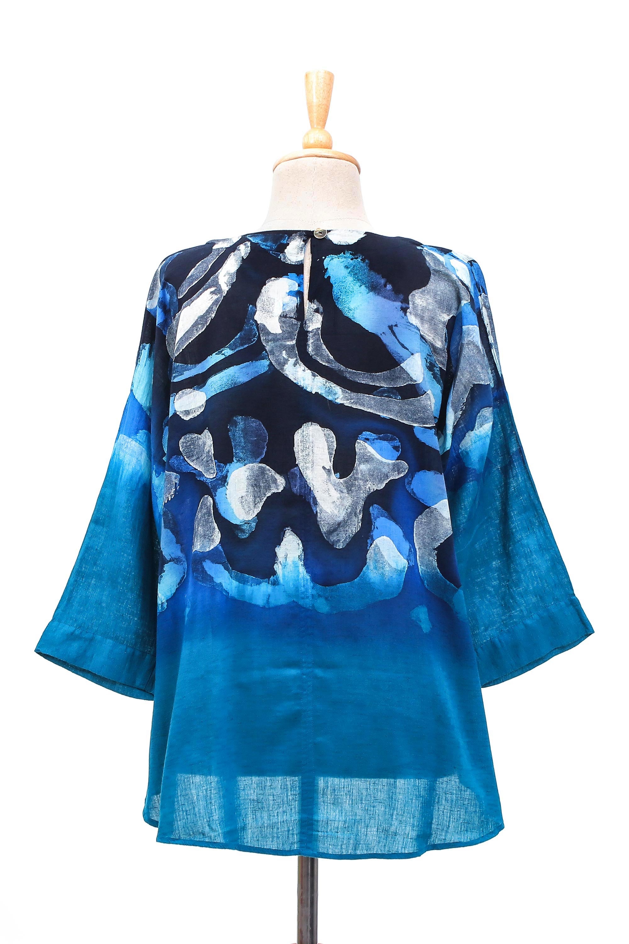 Premium Lanna Melange Blue Cotton Batik Blouse for Women