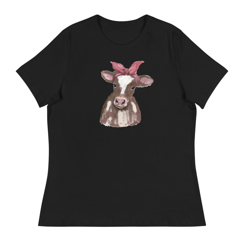 Premium Cow Print Relaxed Fit T-Shirt for Women