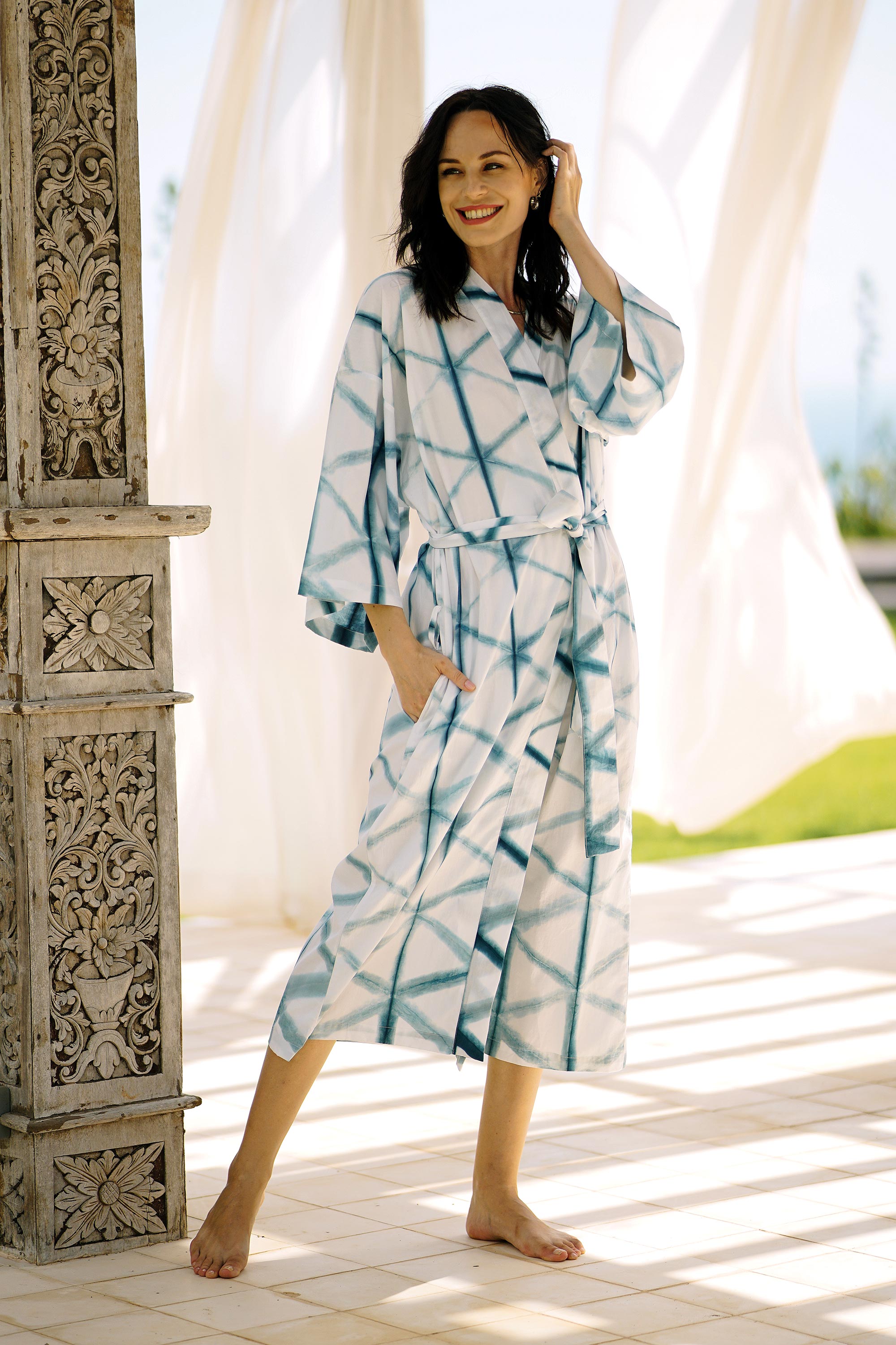 Premium Natural Indigo & White Cotton Kimono - Eco-Friendly & Handcrafted