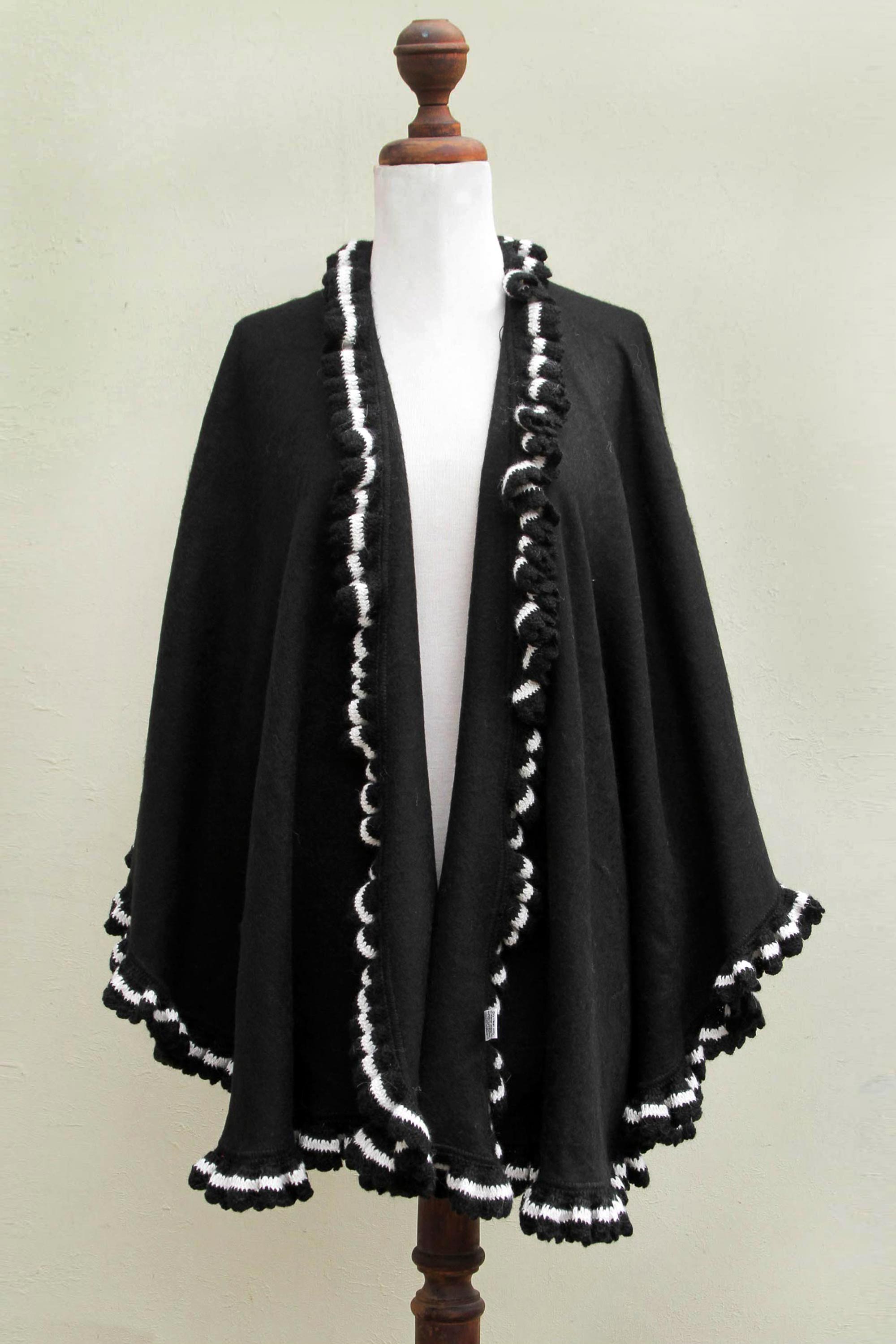 Premium Andean Snow Princess Black Alpaca Cape - Ultimate Luxury Wrap