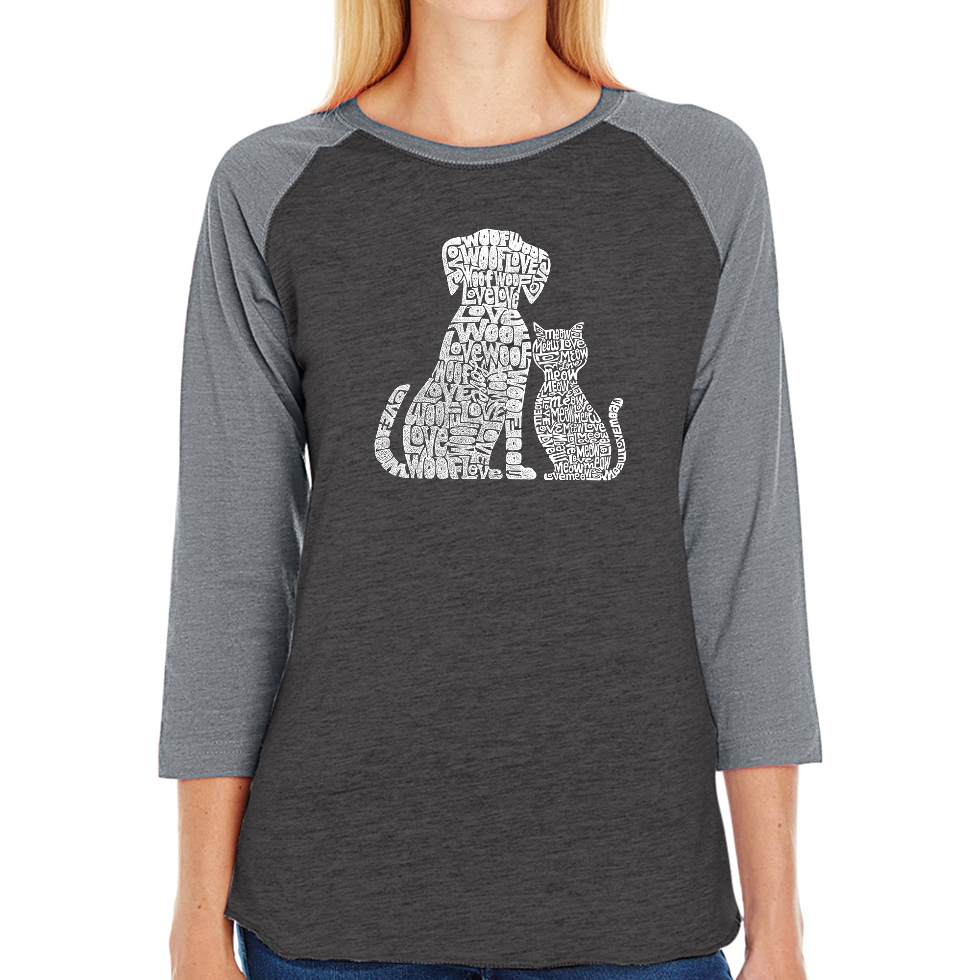 Premium Women's Raglan Baseball Tee - Dog & Cat Word Art Design